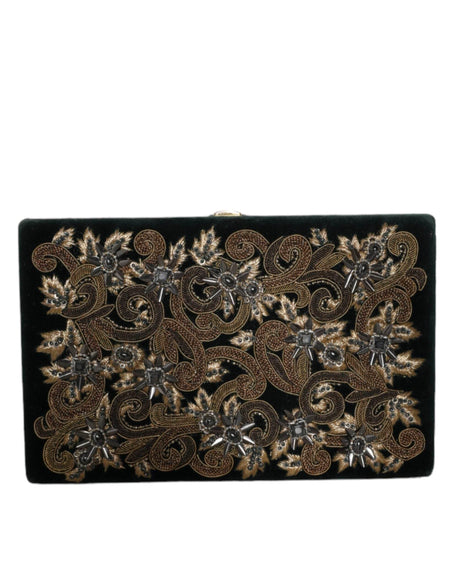 Dolce & Gabbana Black Velvet Gold Frame Clutch Evening Party Purse Bag - Hilstor