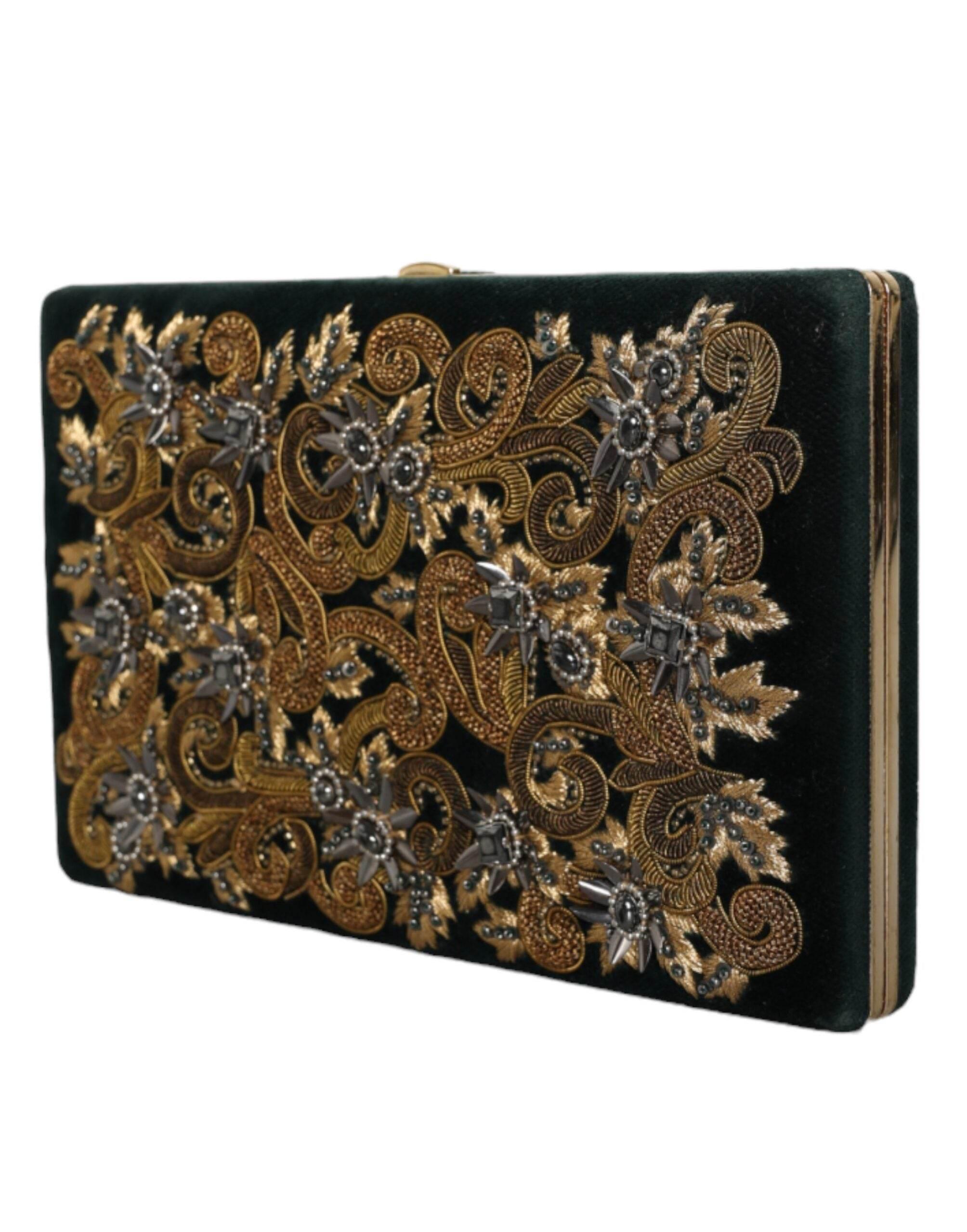 Dolce & Gabbana Black Velvet Gold Frame Clutch Evening Party Purse Bag - Hilstor