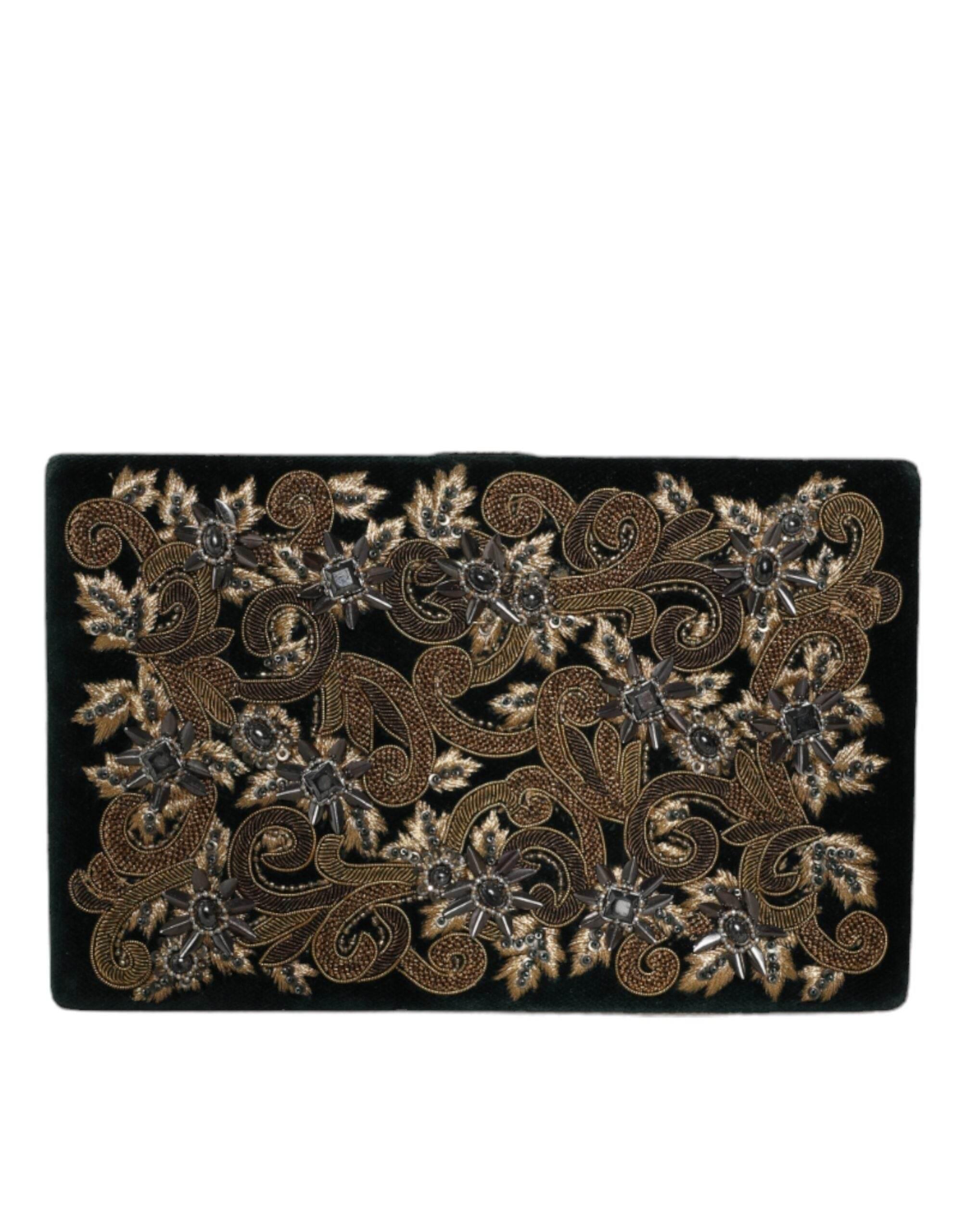 Dolce & Gabbana Black Velvet Gold Frame Clutch Evening Party Purse Bag - Hilstor
