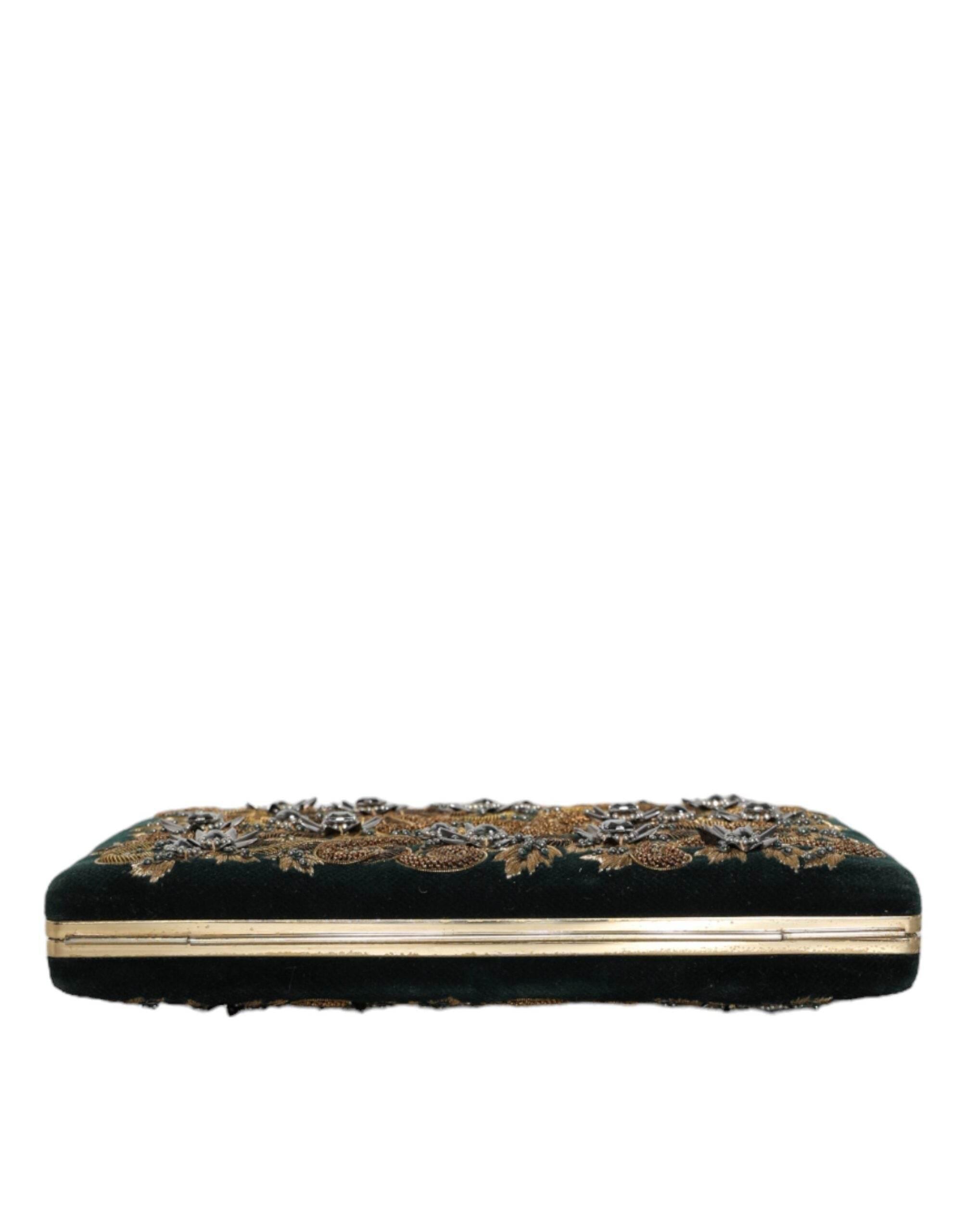 Dolce & Gabbana Black Velvet Gold Frame Clutch Evening Party Purse Bag - Hilstor