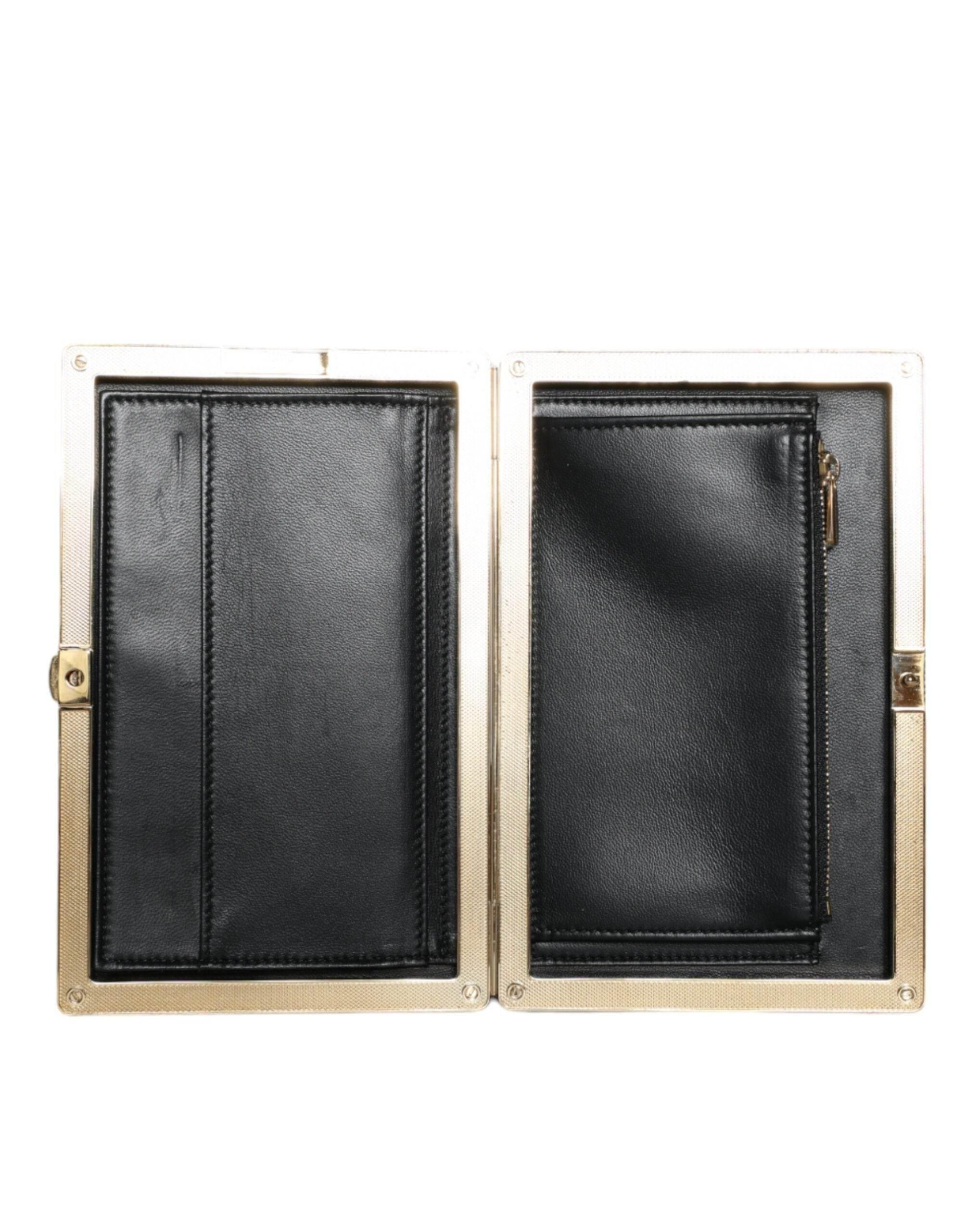 Dolce & Gabbana Black Velvet Gold Frame Clutch Evening Party Purse Bag - Hilstor