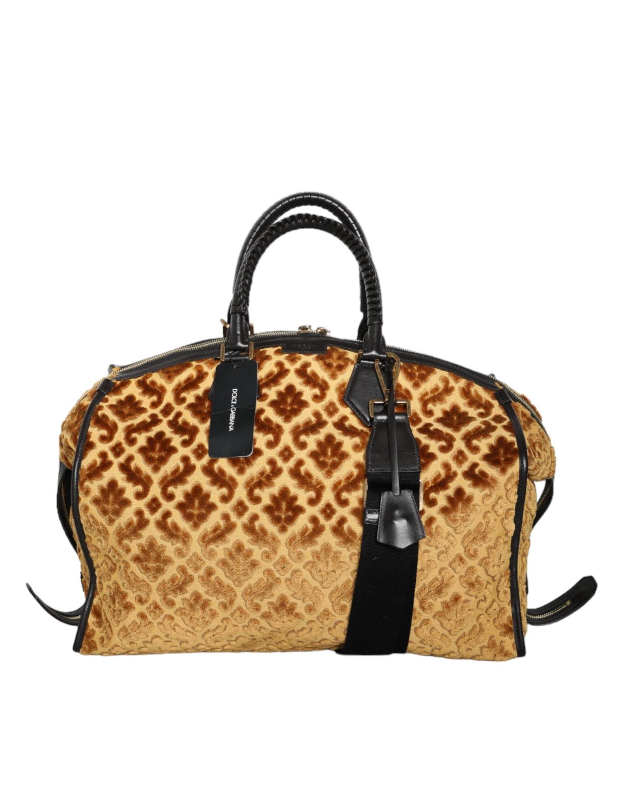 Dolce & Gabbana Beige Velvet Top Handle Shoulder Duffle Women Bag - Hilstor