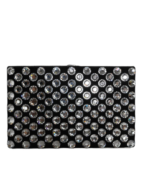 Dolce & Gabbana Black Velvet Crystal Clutch Evening Party Purse Bag - Hilstor