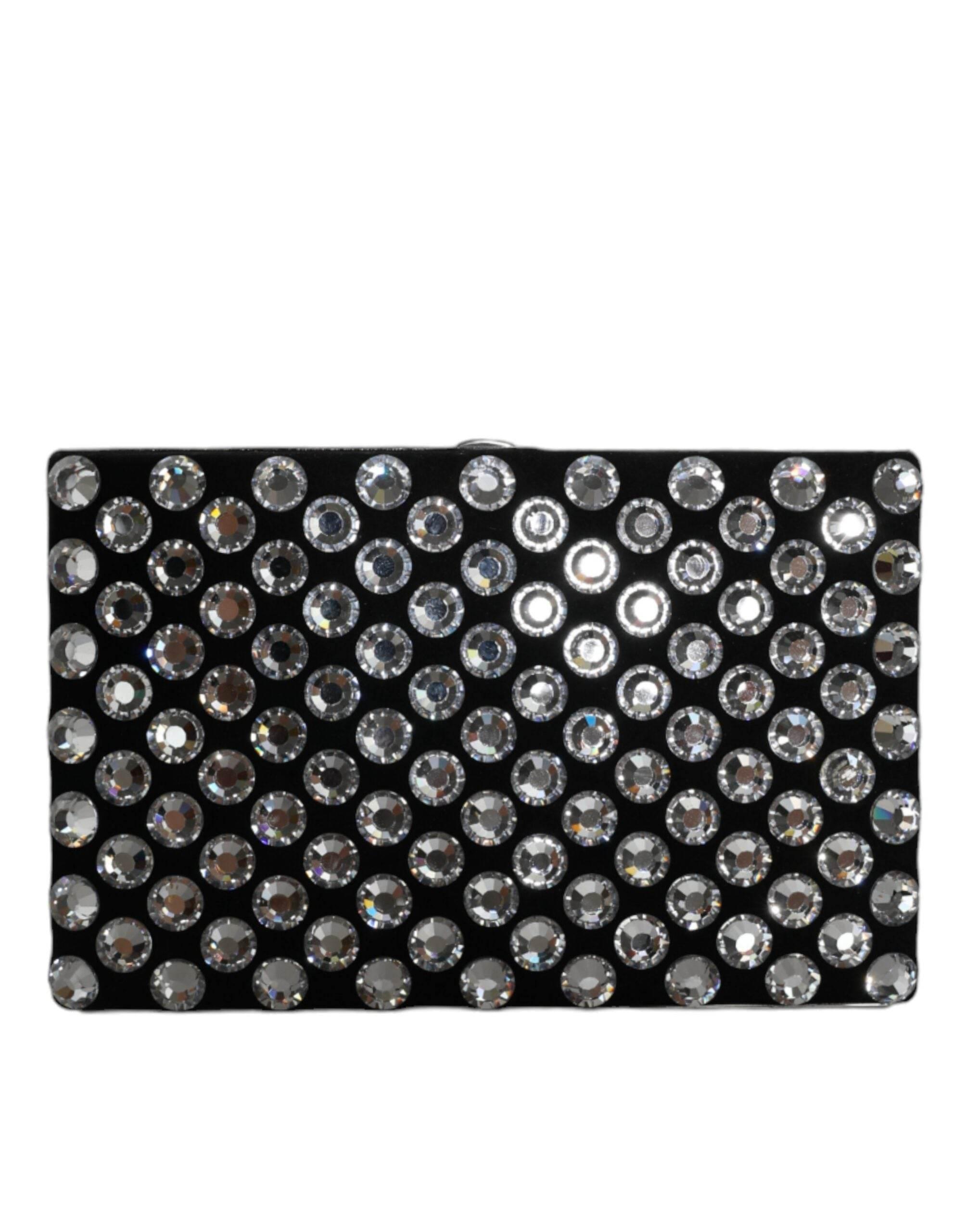 Dolce & Gabbana Black Velvet Crystal Clutch Evening Party Purse Bag - Hilstor