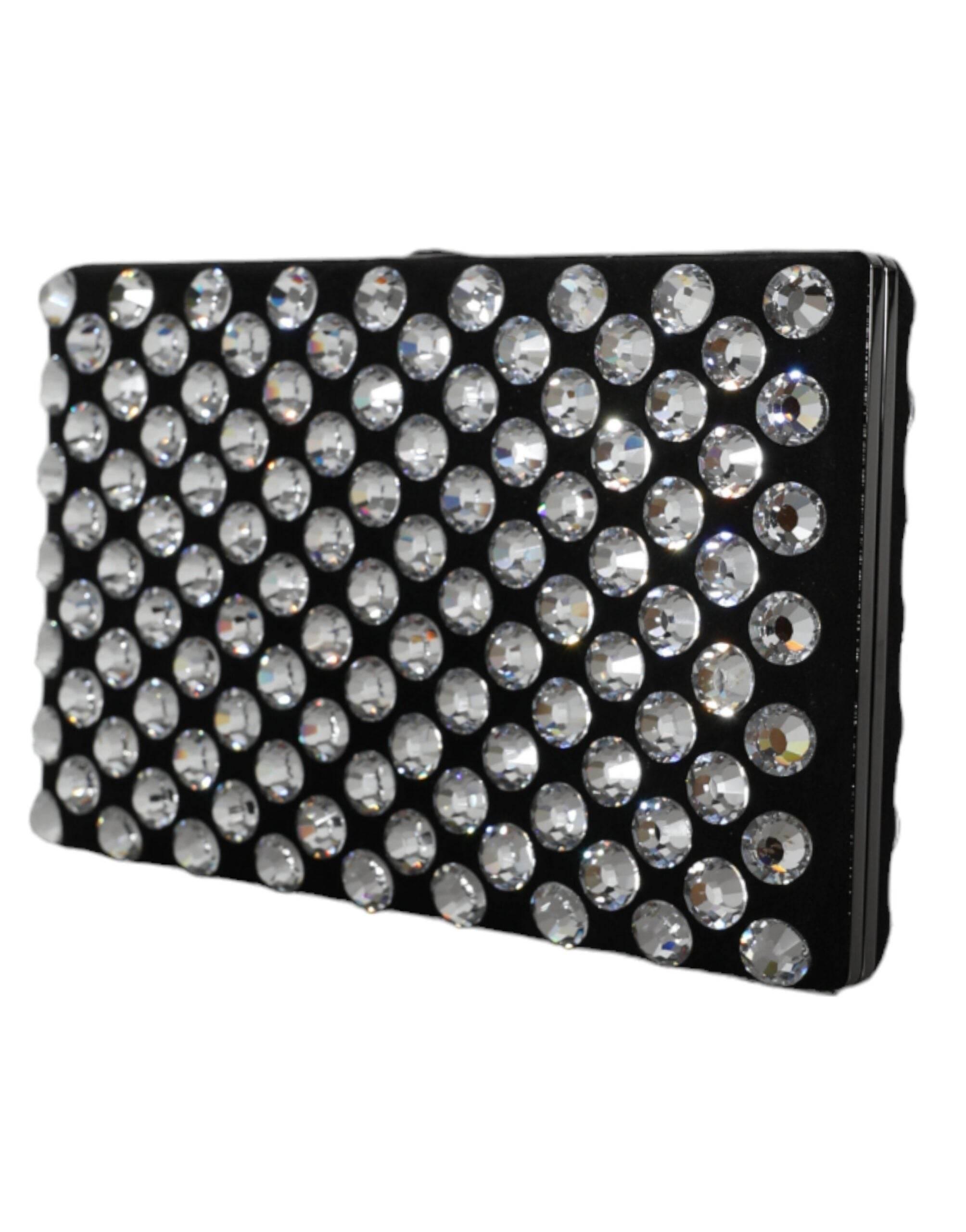 Dolce & Gabbana Black Velvet Crystal Clutch Evening Party Purse Bag - Hilstor