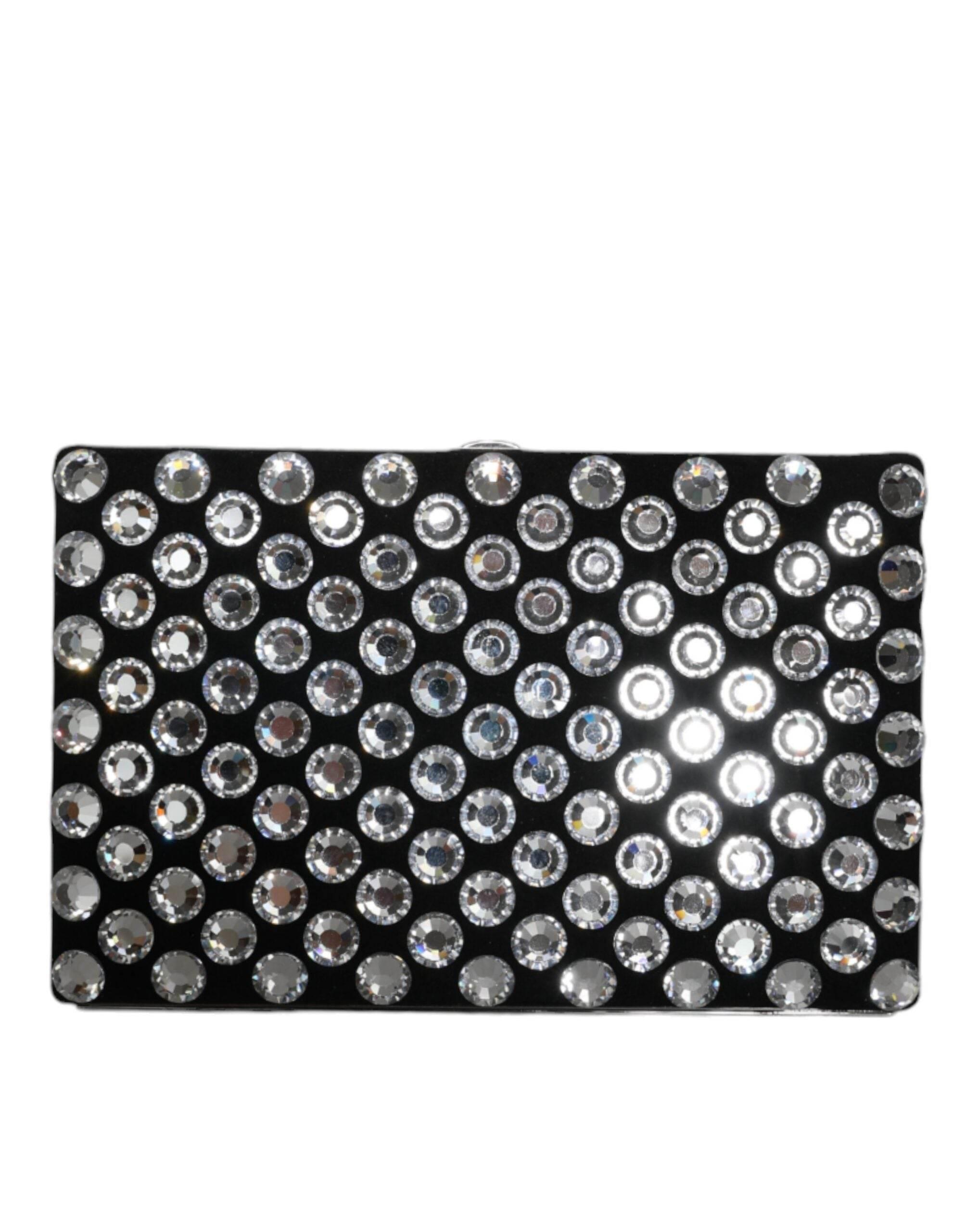 Dolce & Gabbana Black Velvet Crystal Clutch Evening Party Purse Bag - Hilstor