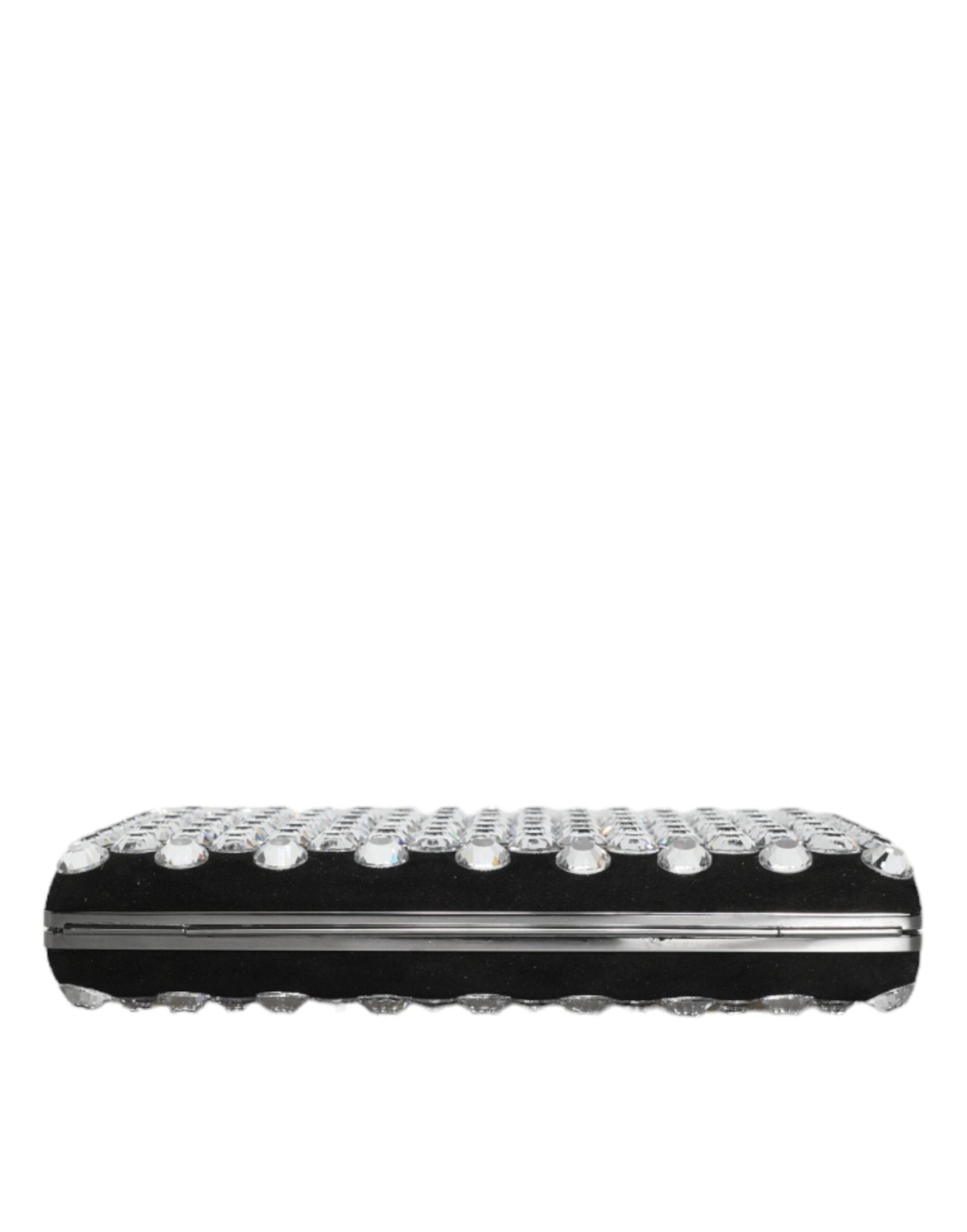 Dolce & Gabbana Black Velvet Crystal Clutch Evening Party Purse Bag - Hilstor