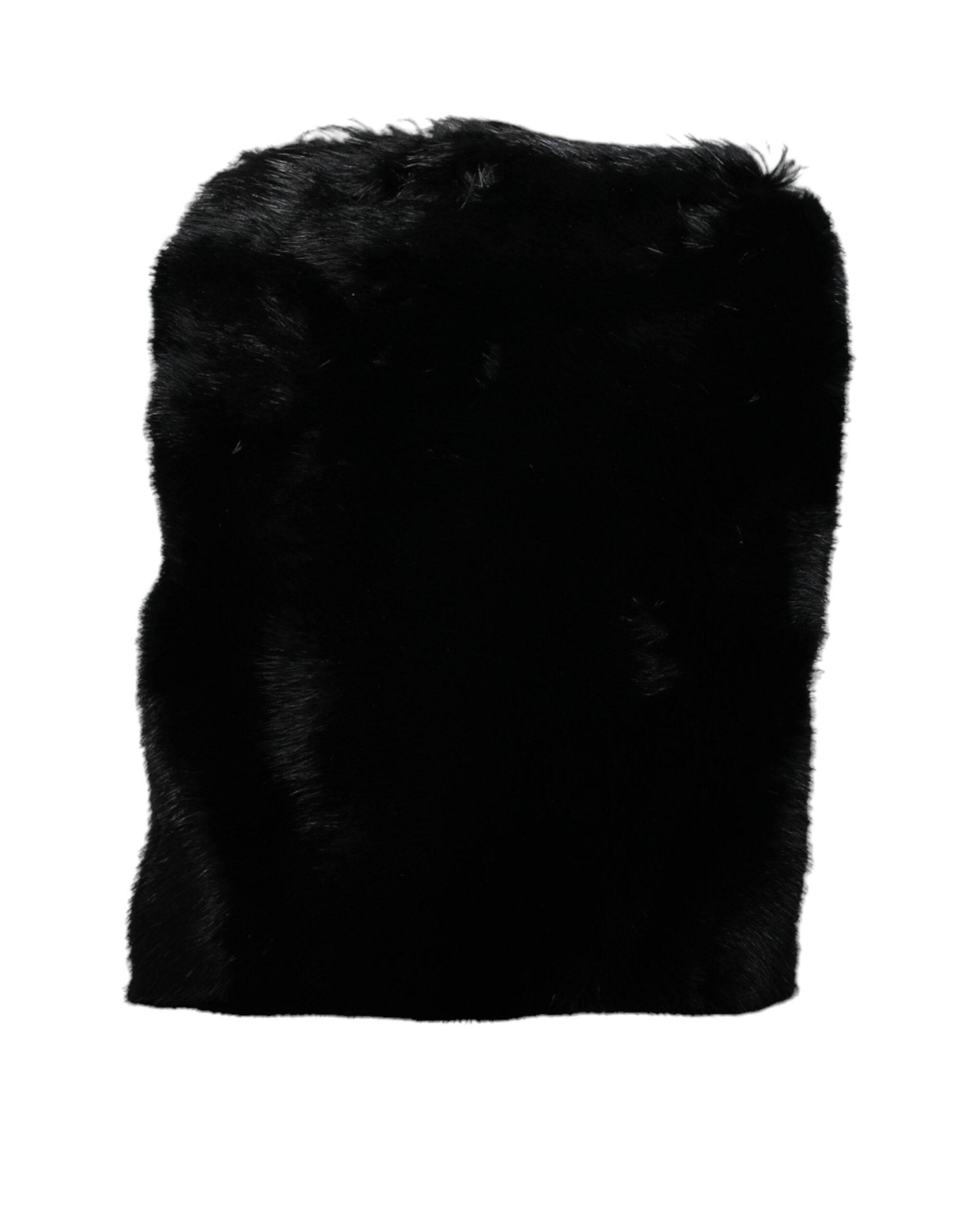 Dolce & Gabbana Black Faux Fur Silver Chain Crossbody Shoulder Purse Bag - Hilstor
