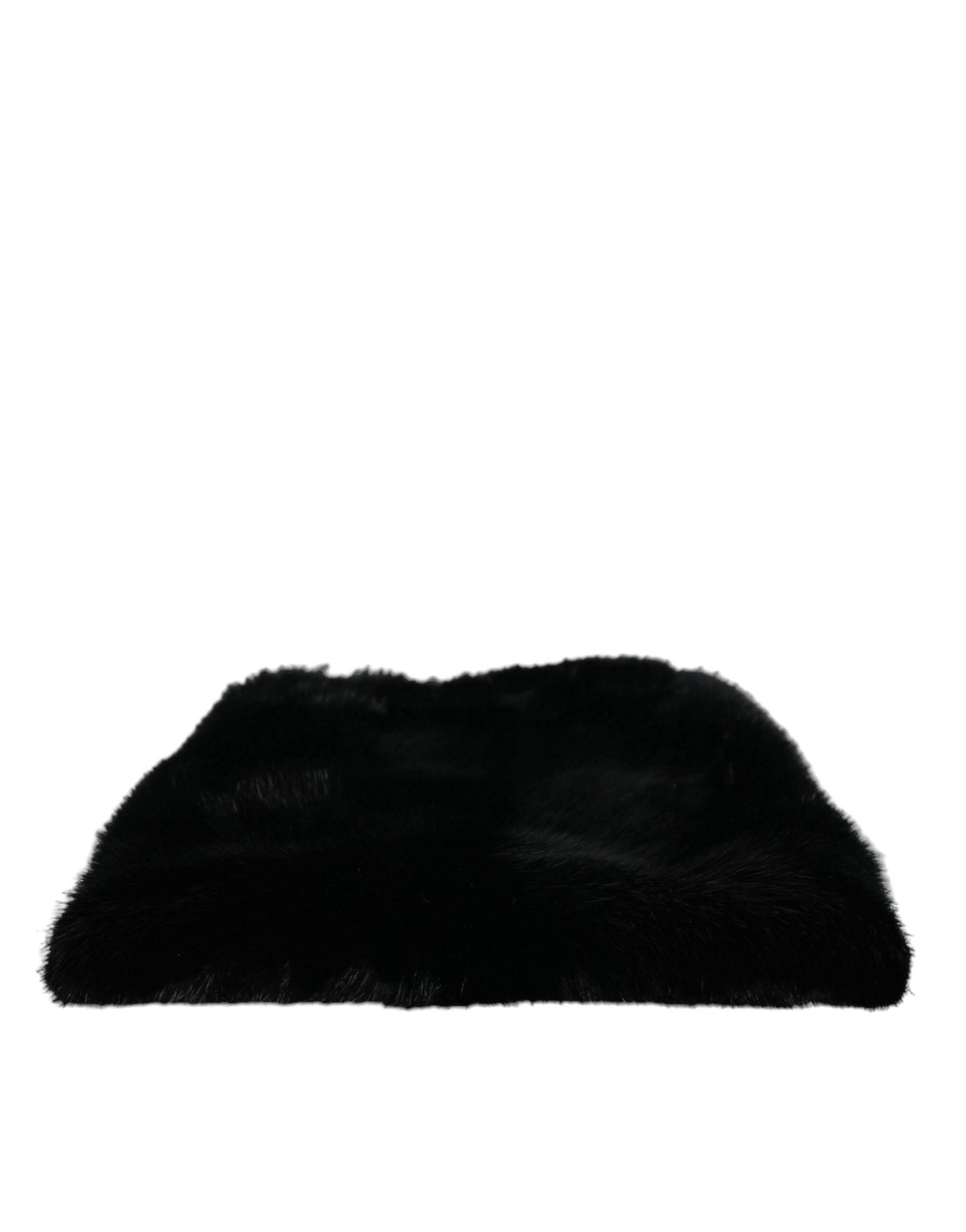Dolce & Gabbana Black Faux Fur Silver Chain Crossbody Shoulder Purse Bag - Hilstor