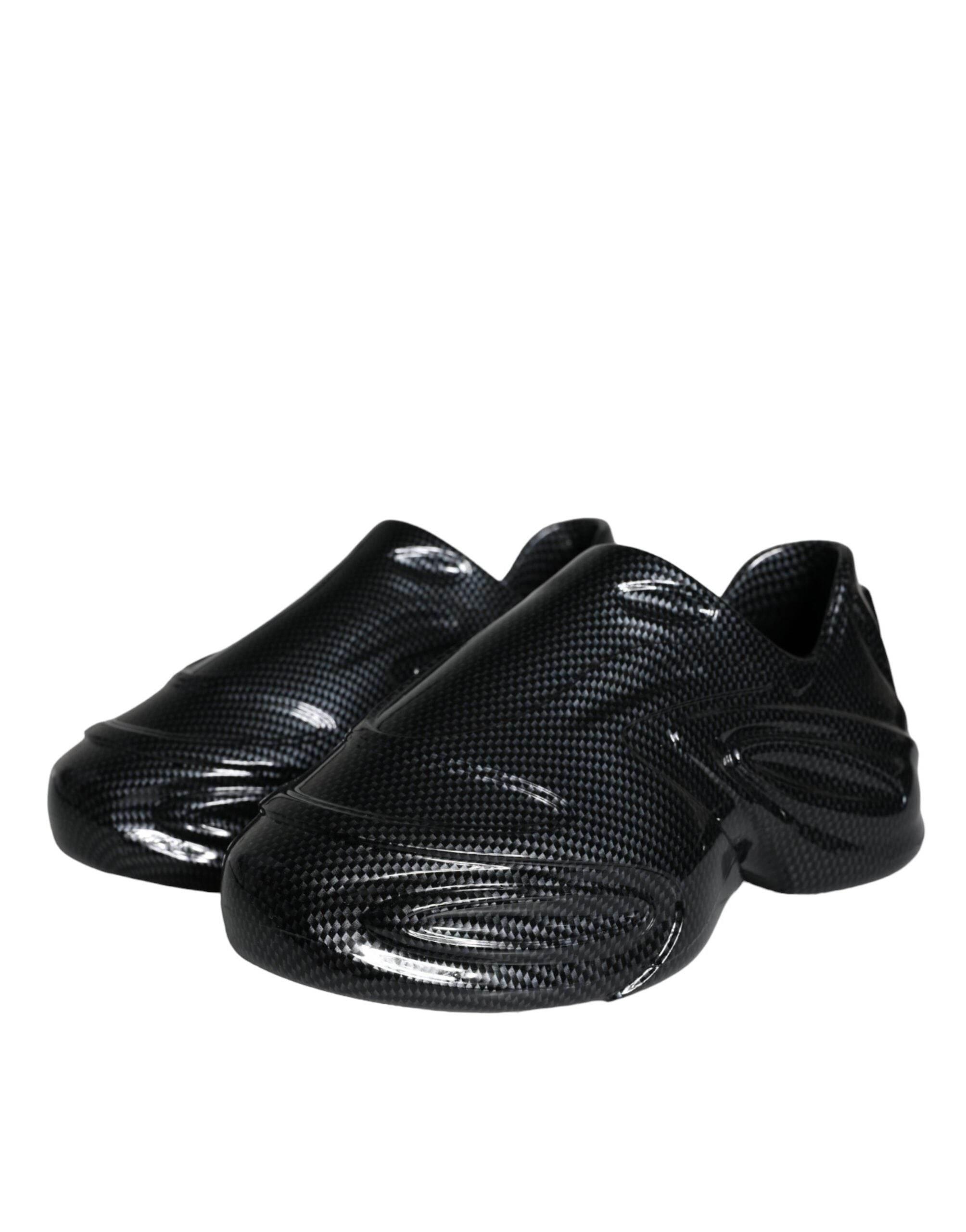 Dolce & Gabbana Black Foiled Rubber Toy Low Top Men Sneakers Shoes - Hilstor