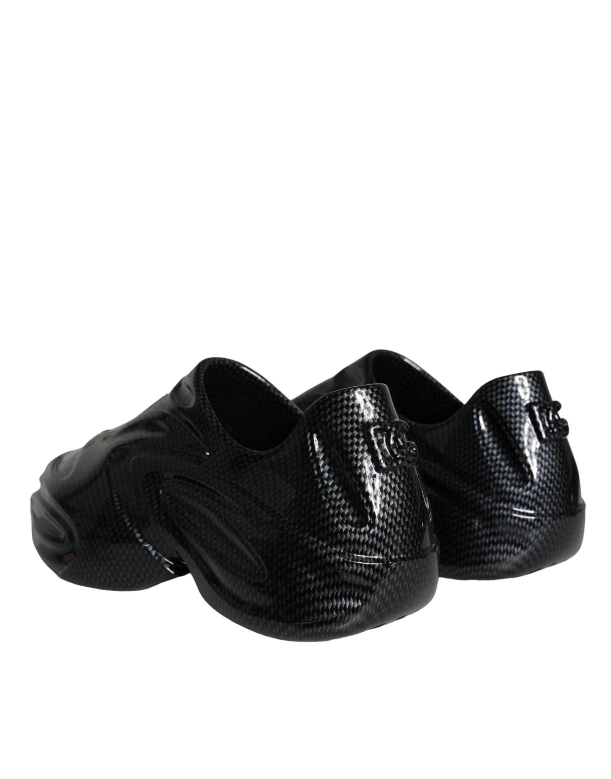Dolce & Gabbana Black Foiled Rubber Toy Low Top Men Sneakers Shoes - Hilstor