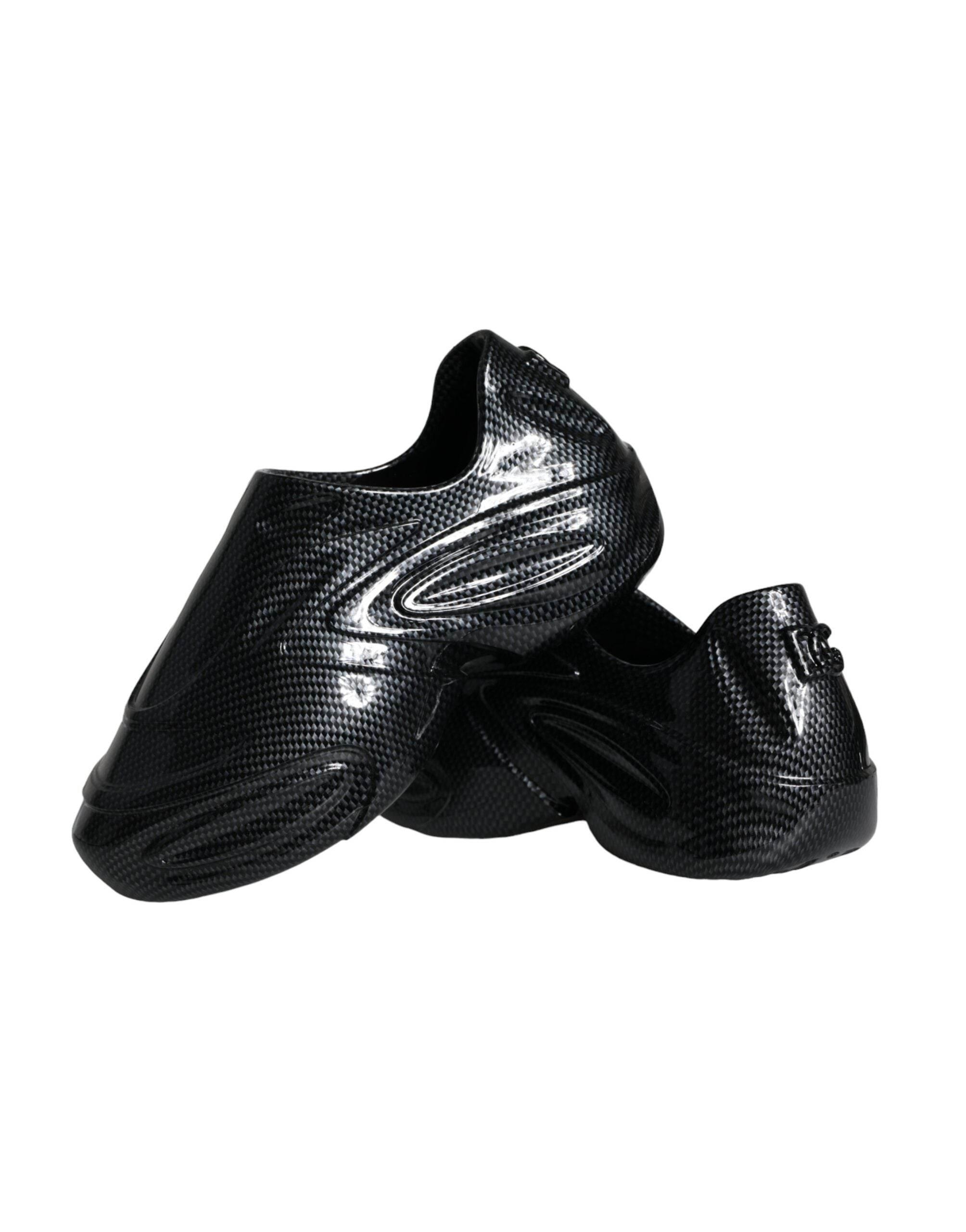 Dolce & Gabbana Black Foiled Rubber Toy Low Top Men Sneakers Shoes - Hilstor