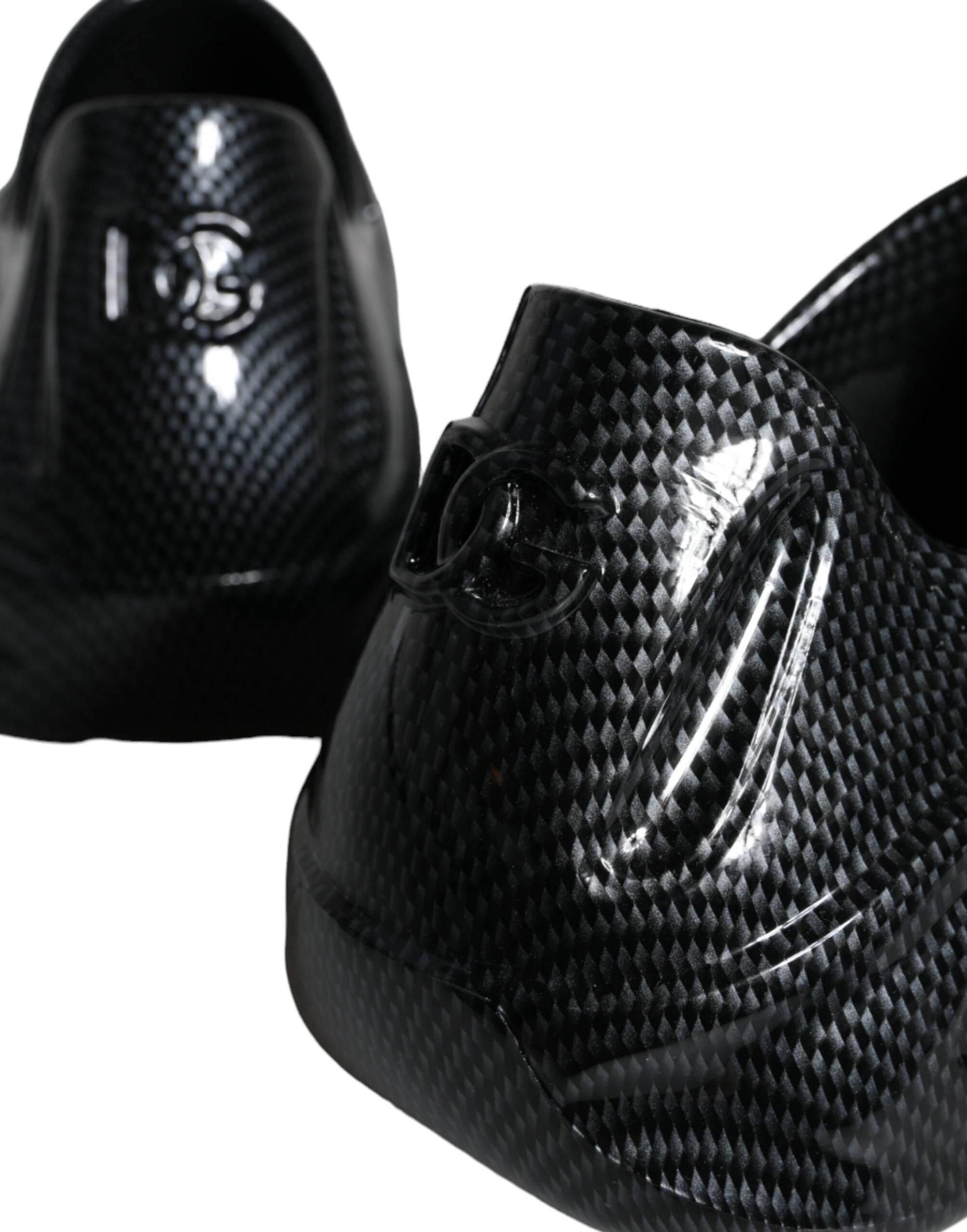 Dolce & Gabbana Black Foiled Rubber Toy Low Top Men Sneakers Shoes - Hilstor