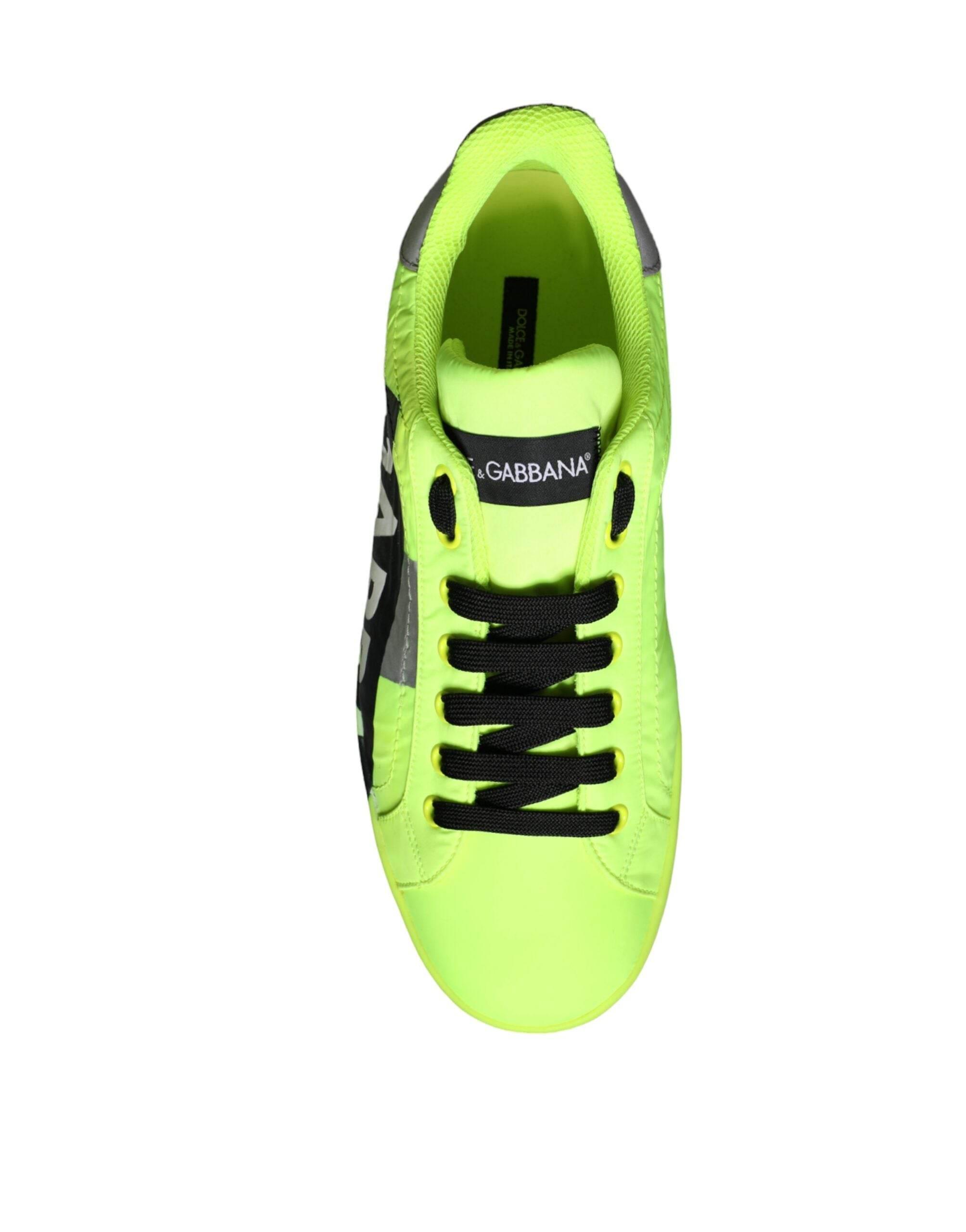 Dolce & Gabbana Neon Green Logo Tape Low Top Sneakers Shoes - Hilstor