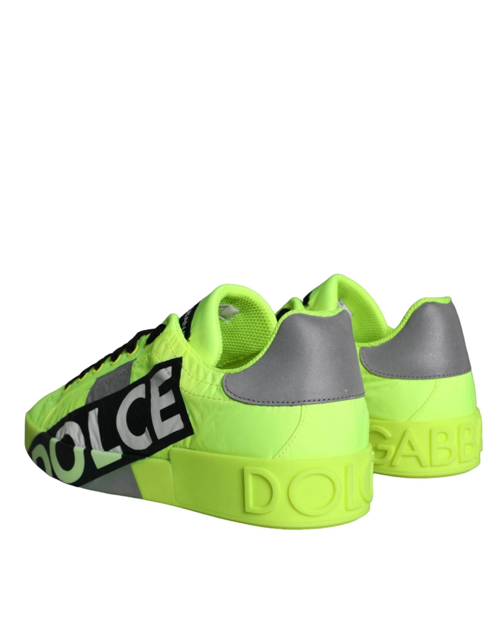 Dolce & Gabbana Neon Green Logo Tape Low Top Sneakers Shoes - Hilstor
