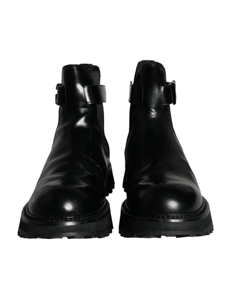 Dolce & Gabbana Black Belted DG Logo Men Chelsea Boots Shoes - Hilstor