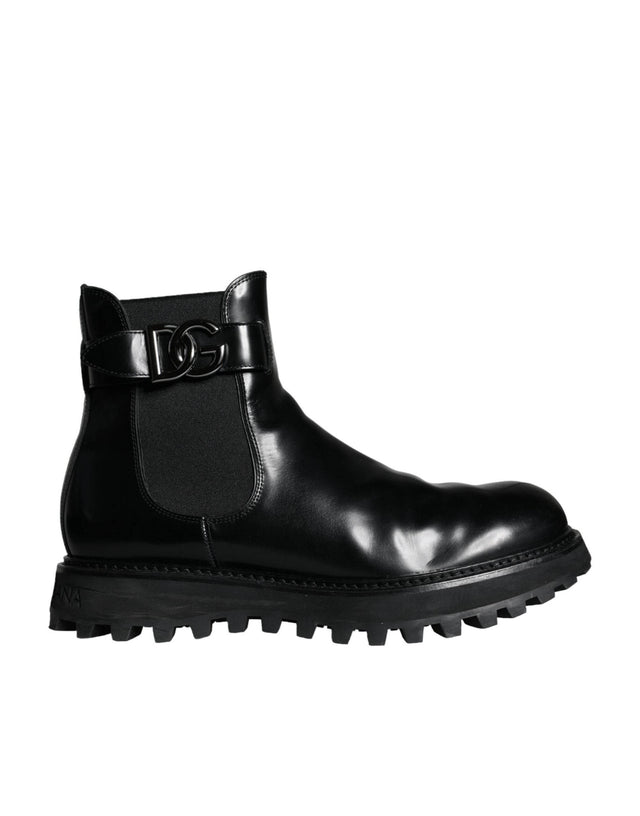 Dolce & Gabbana Black Belted DG Logo Men Chelsea Boots Shoes - Hilstor