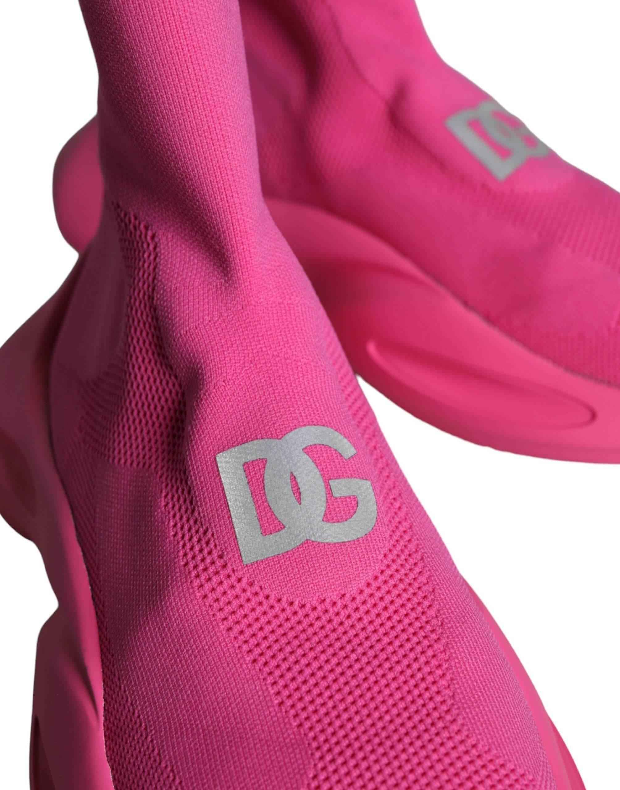 Dolce & Gabbana Pink Logo Print Slip On Socks Sneakers Shoes - Hilstor