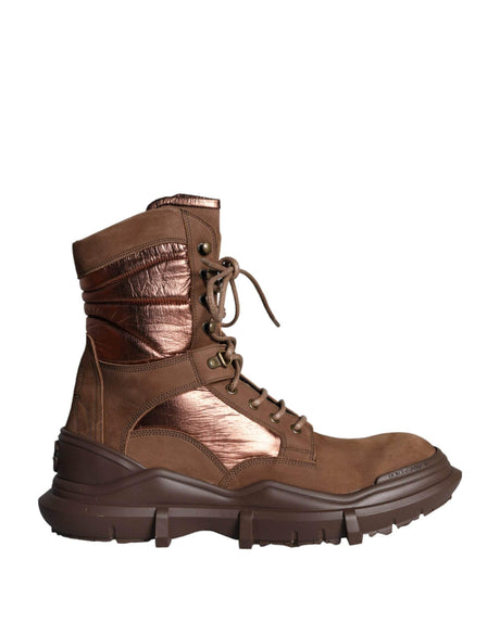 Dolce & Gabbana Brown Suede Leather Military Combat Men Boots Shoes - Hilstor