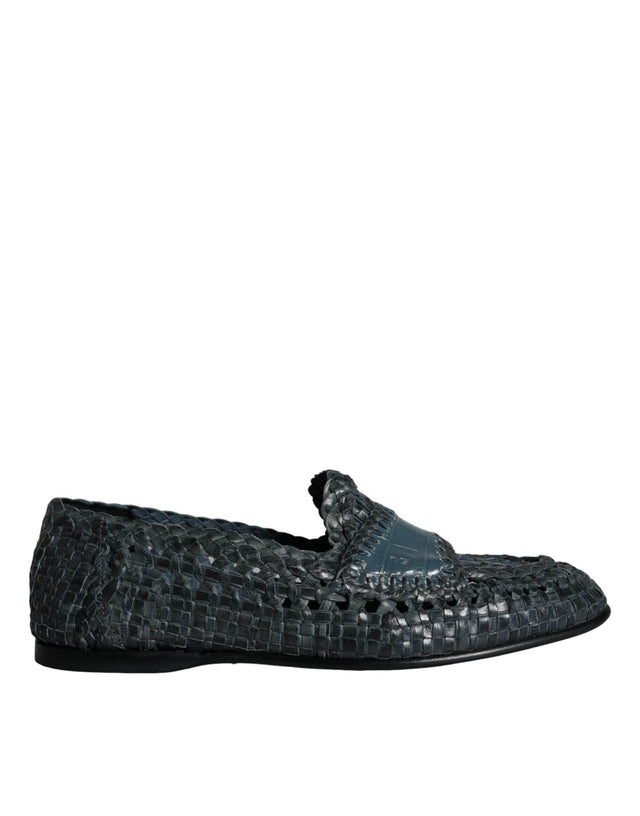 Dolce & Gabbana Blue Woven Leather Slip On Loafers Men Shoes - Hilstor