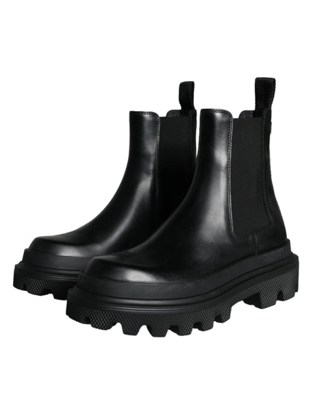 Dolce & Gabbana Black Leather Slip On Stretch Trekking Boots Shoes - Hilstor