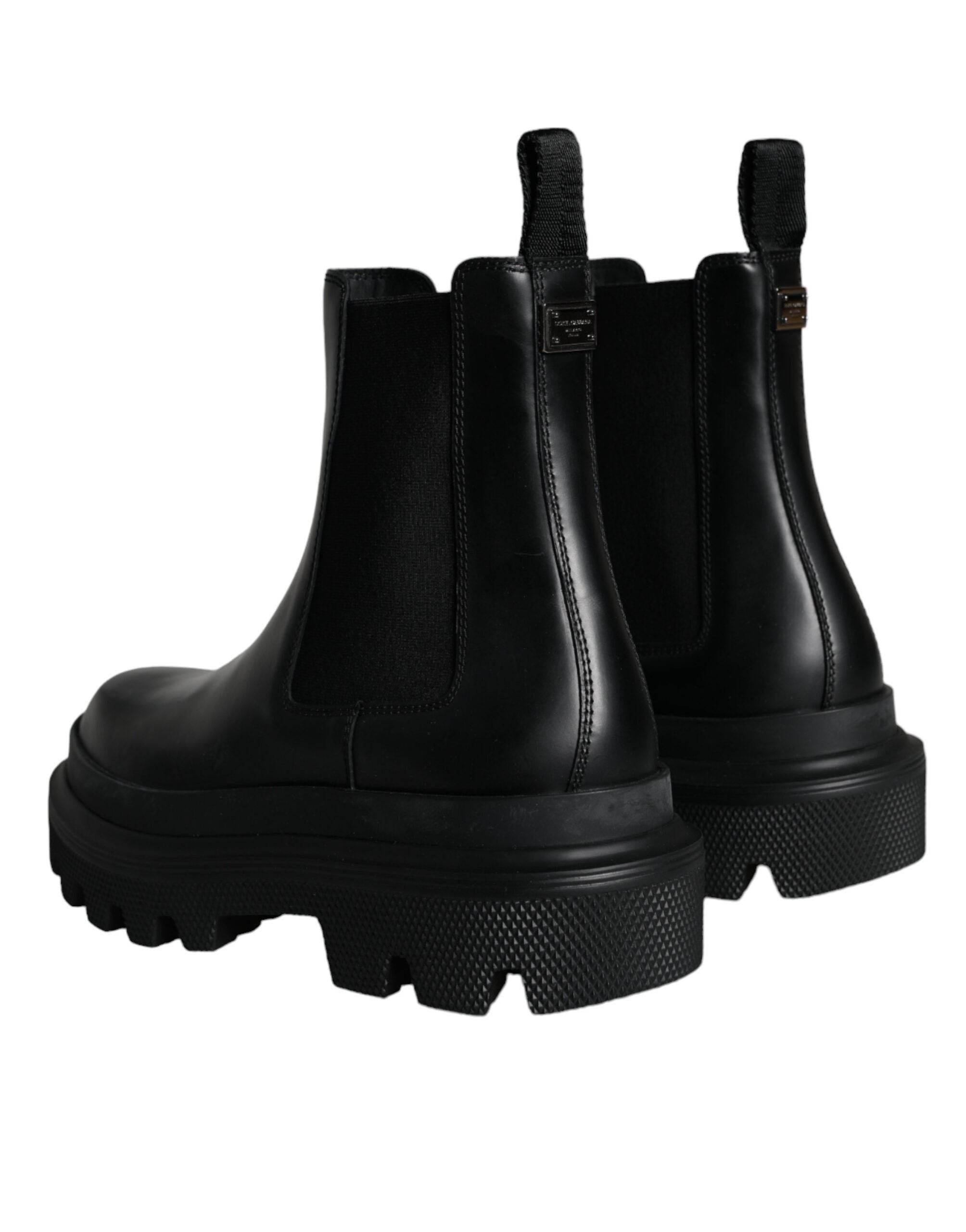 Dolce & Gabbana Black Leather Slip On Stretch Trekking Boots Shoes - Hilstor