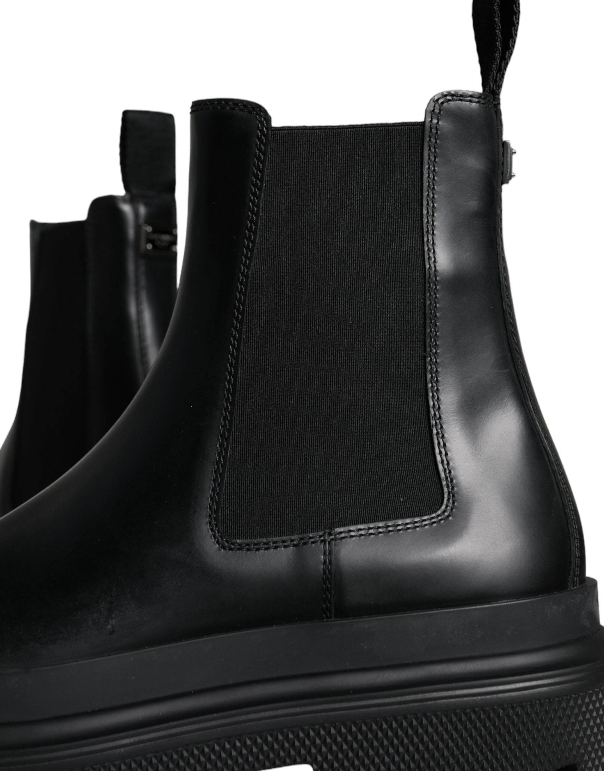 Dolce & Gabbana Black Leather Slip On Stretch Trekking Boots Shoes - Hilstor