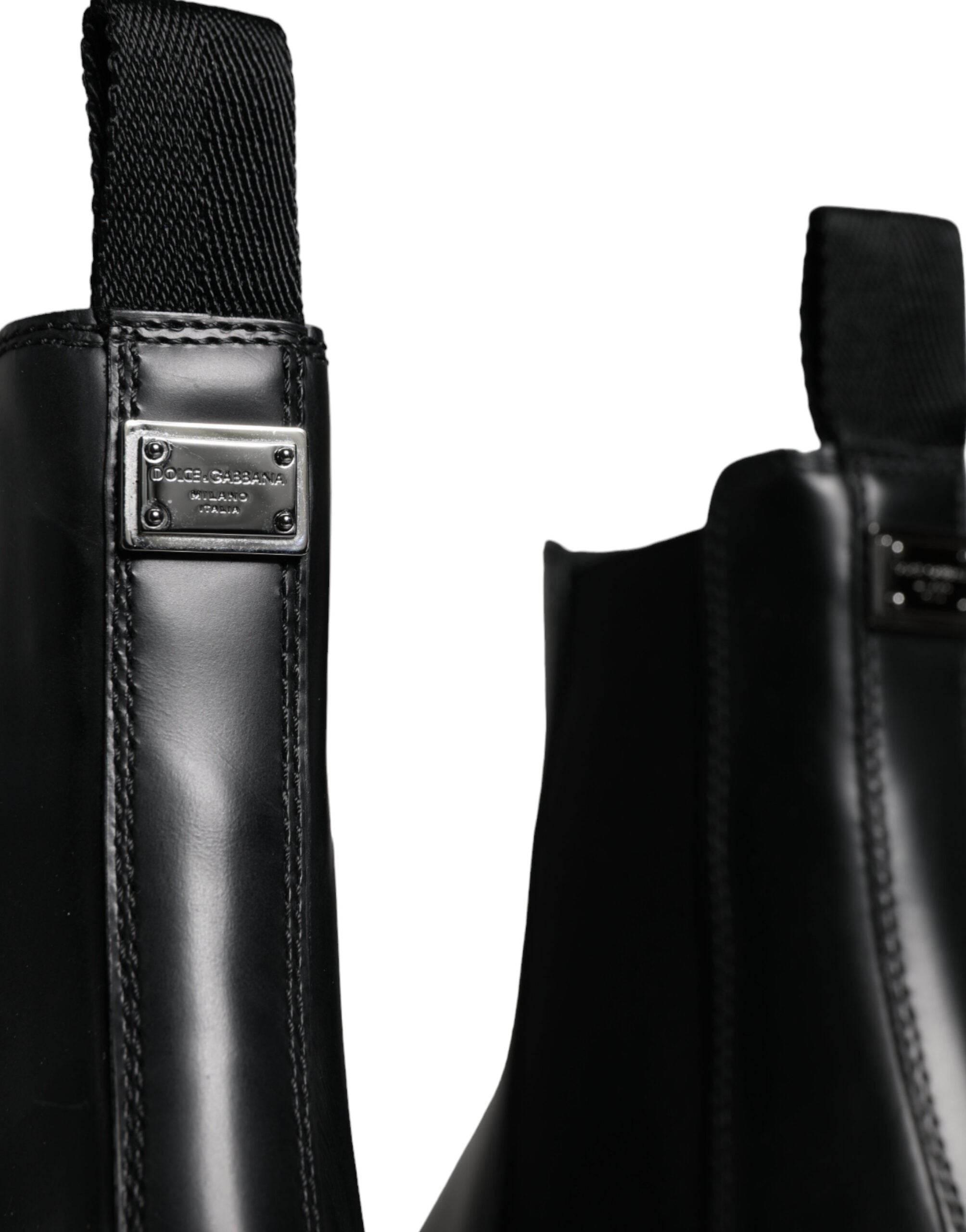Dolce & Gabbana Black Leather Slip On Stretch Trekking Boots Shoes - Hilstor