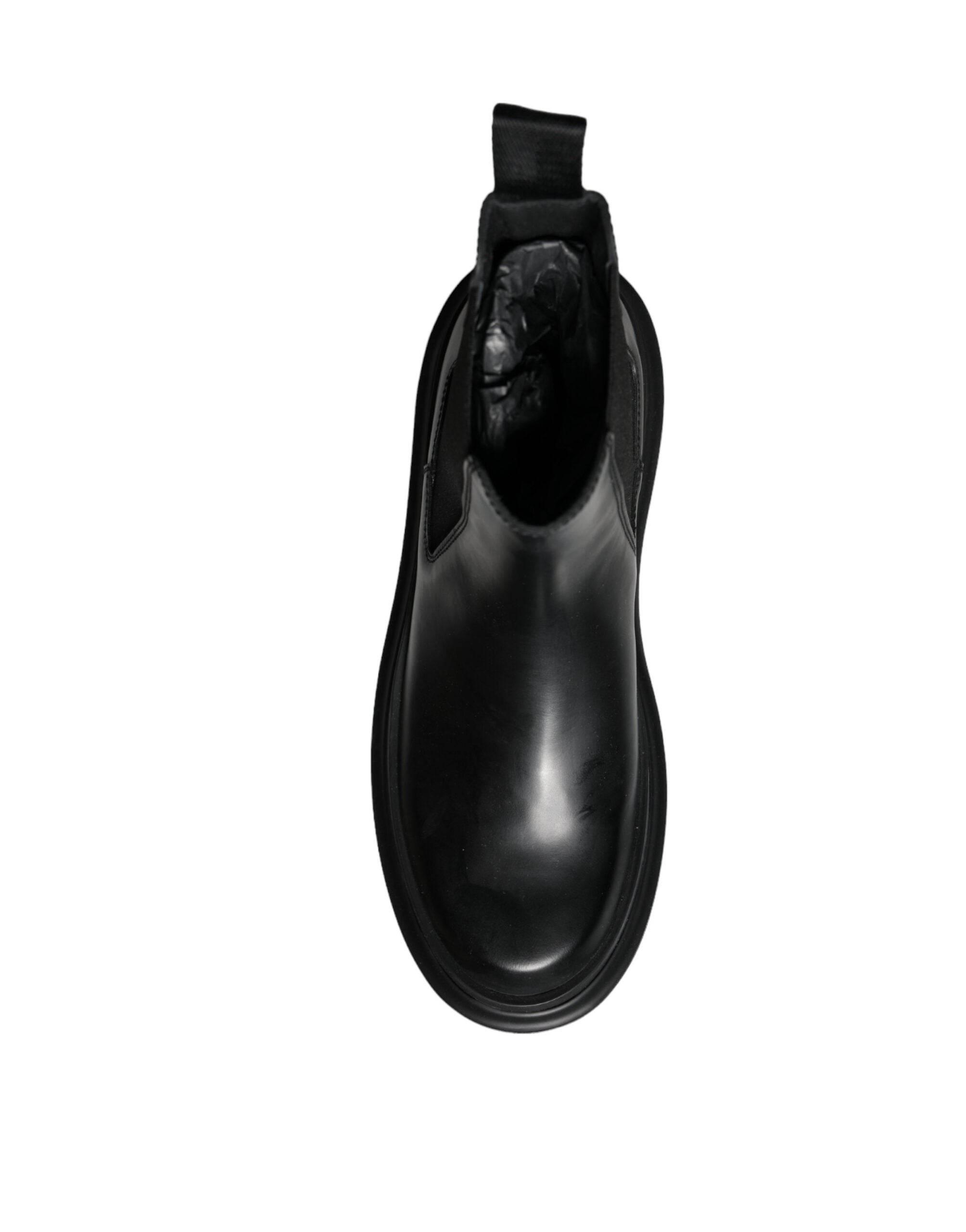 Dolce & Gabbana Black Leather Slip On Stretch Trekking Boots Shoes - Hilstor