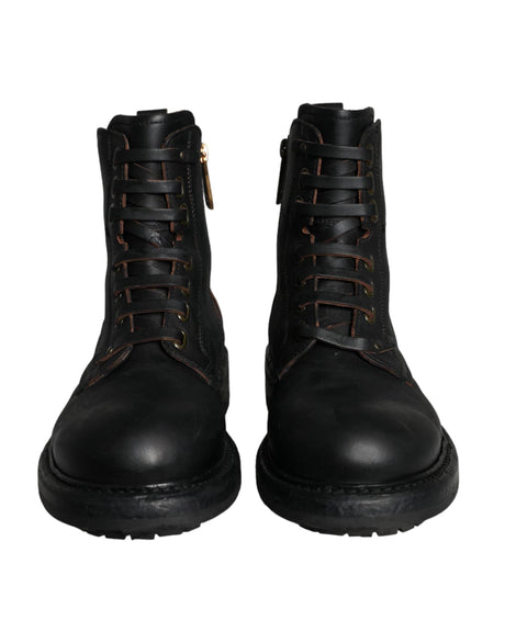 Dolce & Gabbana Black Lace Up Mid Calf Boots Men Shoes - Hilstor