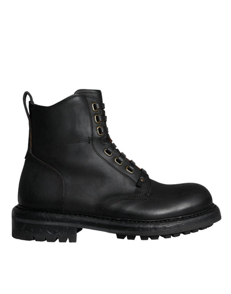 Dolce & Gabbana Black Lace Up Mid Calf Boots Men Shoes - Hilstor
