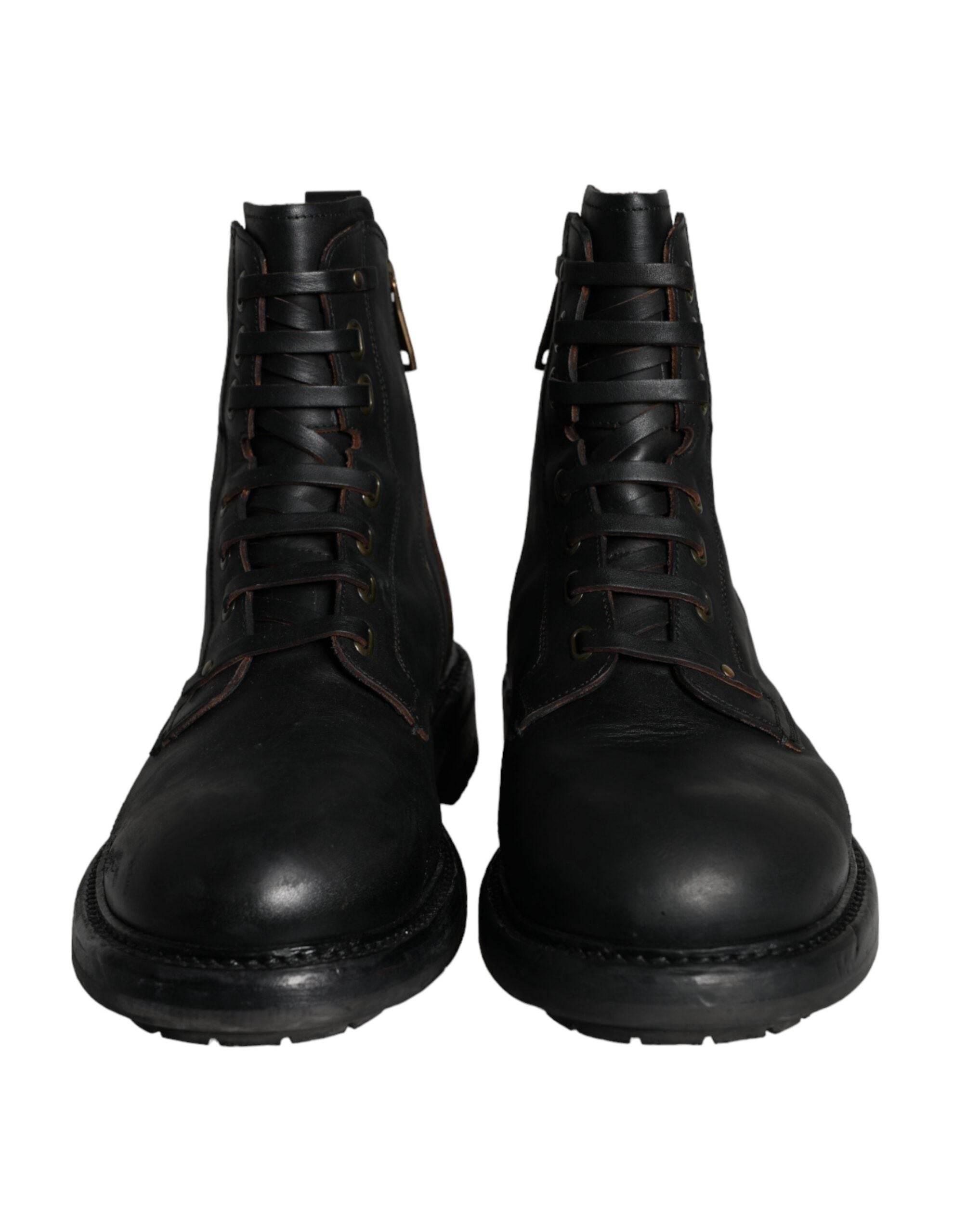 Dolce & Gabbana Black Lace Up Mid Calf Boots Men Shoes - Hilstor