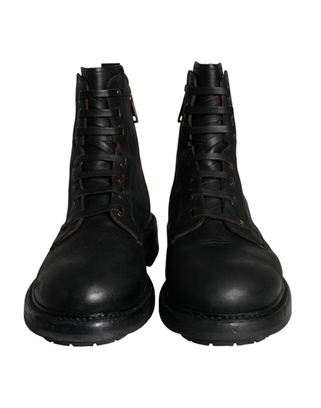 Dolce & Gabbana Black Lace Up Mid Calf Boots Men Shoes - Hilstor