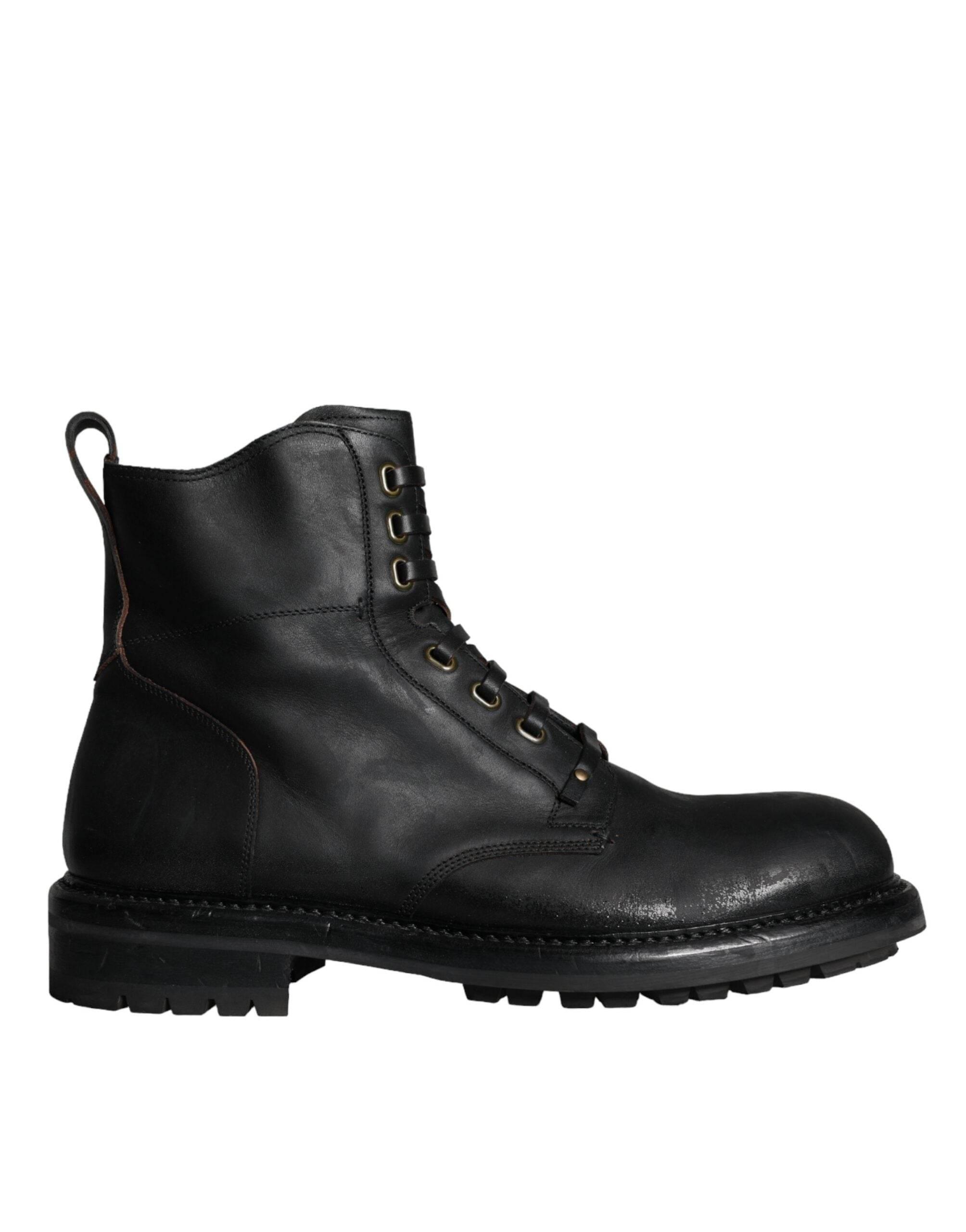Dolce & Gabbana Black Lace Up Mid Calf Boots Men Shoes - Hilstor