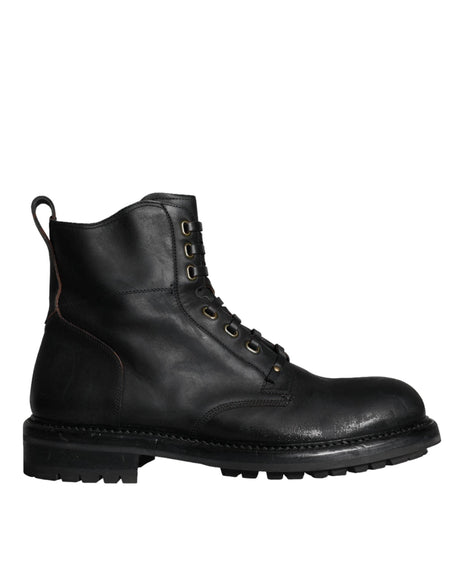 Dolce & Gabbana Black Lace Up Mid Calf Boots Men Shoes - Hilstor