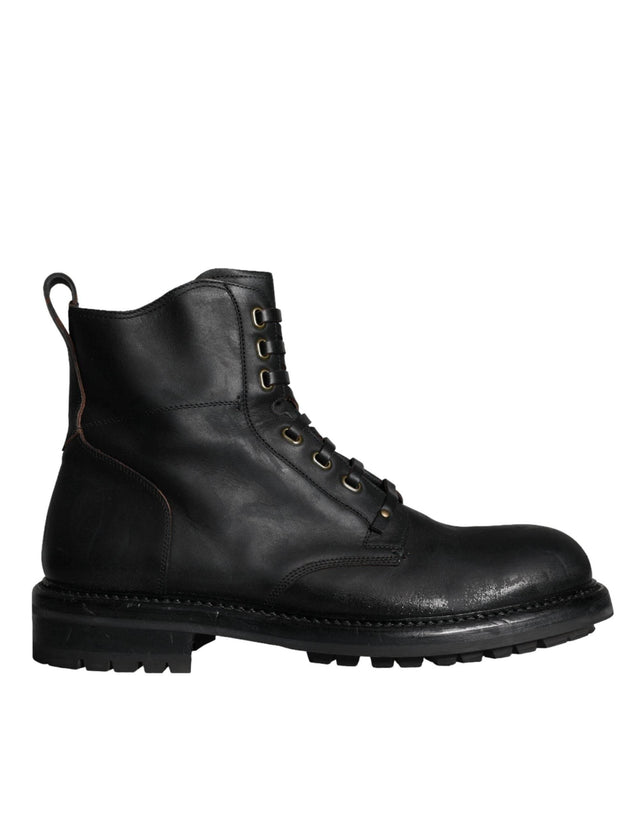 Dolce & Gabbana Black Lace Up Mid Calf Boots Men Shoes - Hilstor