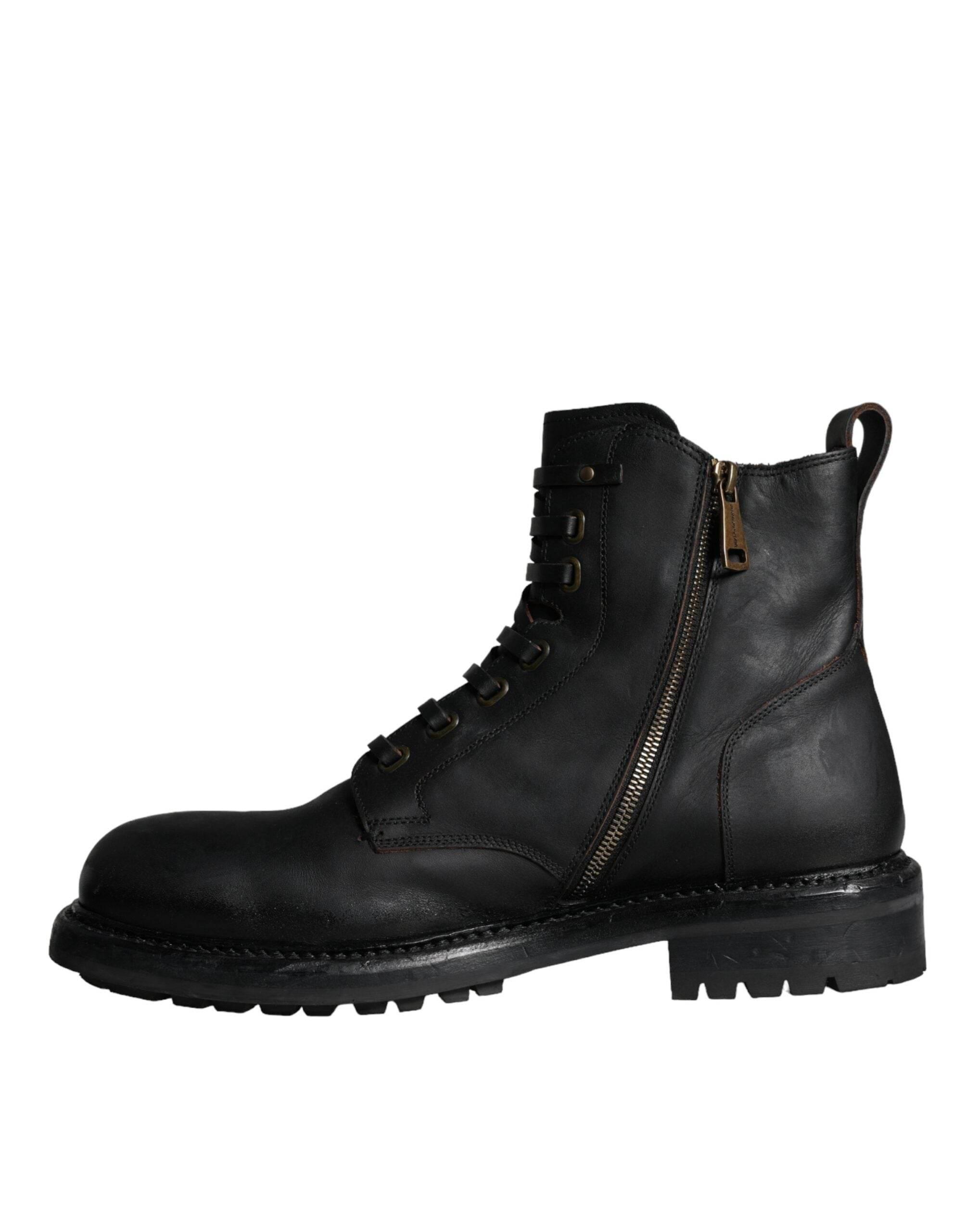 Dolce & Gabbana Black Lace Up Mid Calf Boots Men Shoes - Hilstor