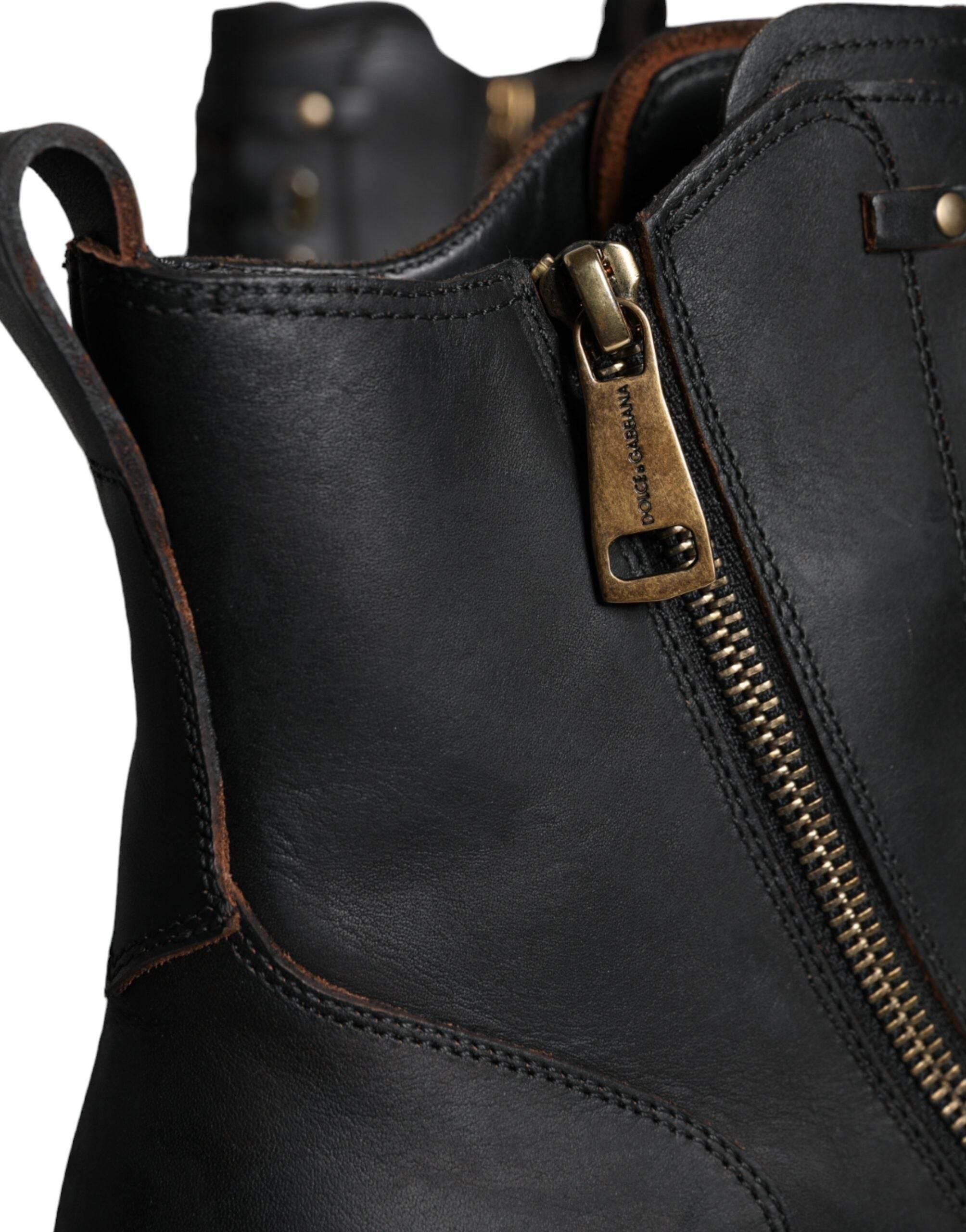 Dolce & Gabbana Black Lace Up Mid Calf Boots Men Shoes - Hilstor