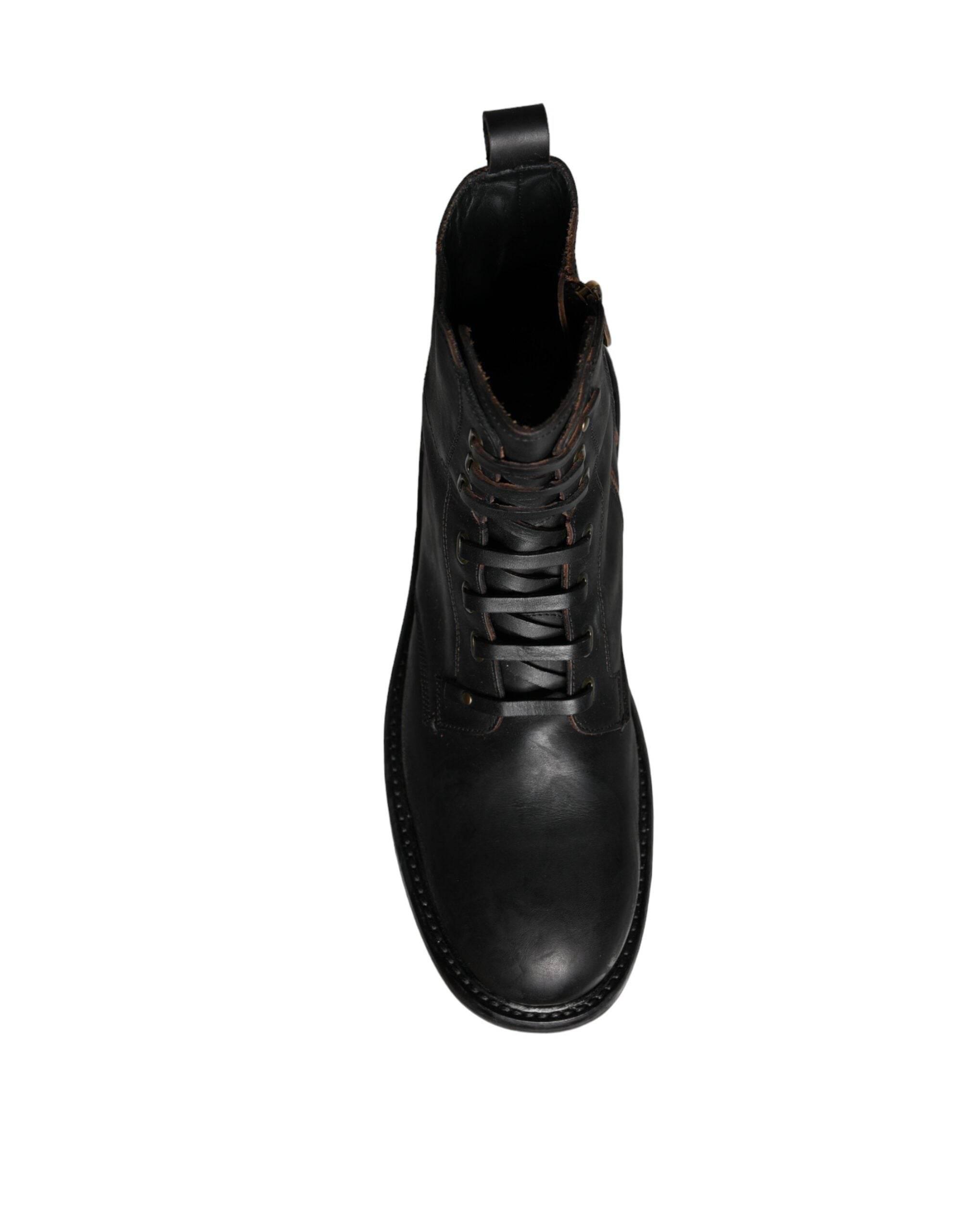 Dolce & Gabbana Black Lace Up Mid Calf Boots Men Shoes - Hilstor