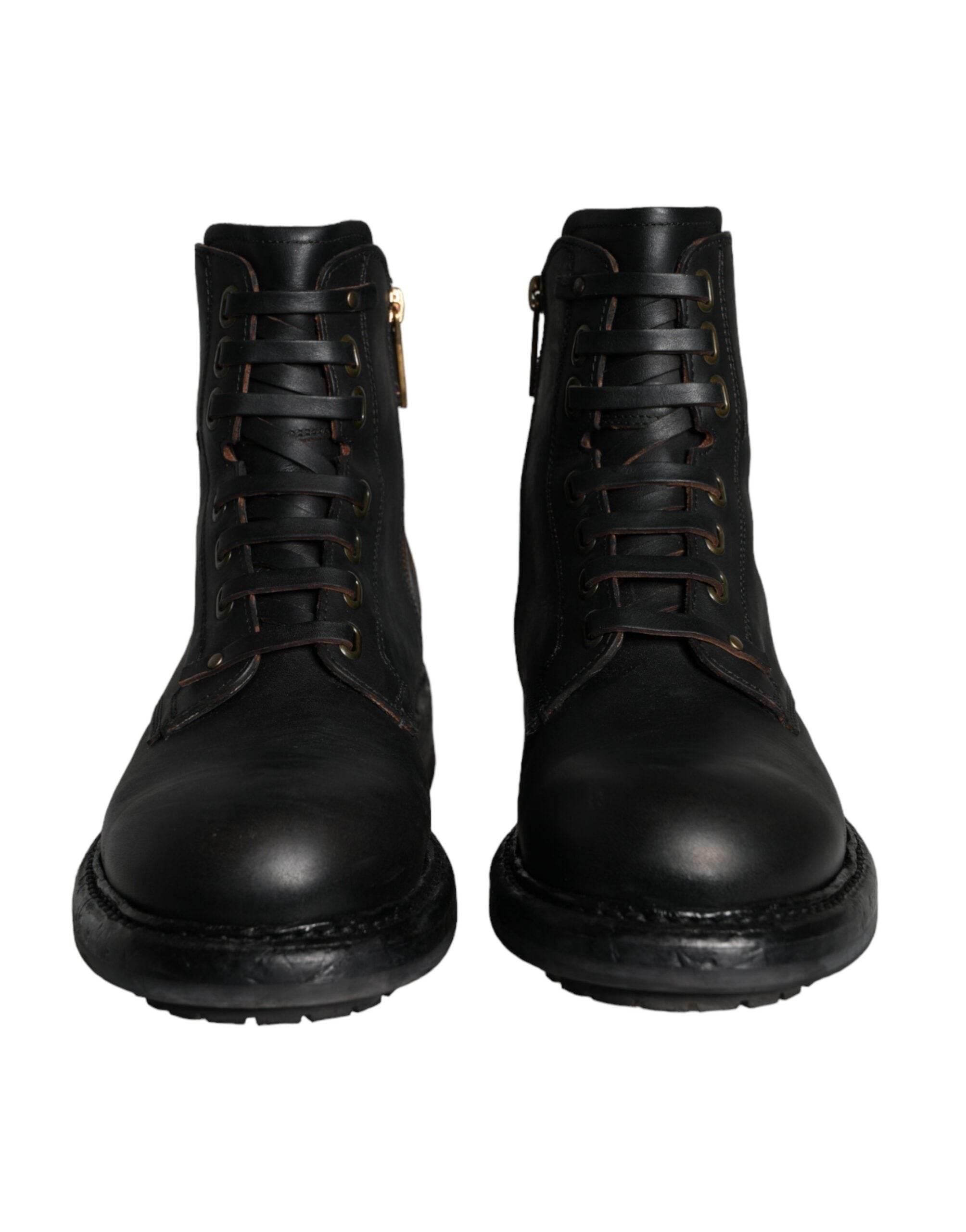 Dolce & Gabbana Black Lace Up Mid Calf Boots Men Shoes - Hilstor