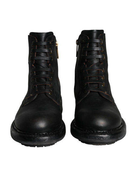 Dolce & Gabbana Black Lace Up Mid Calf Boots Men Shoes - Hilstor
