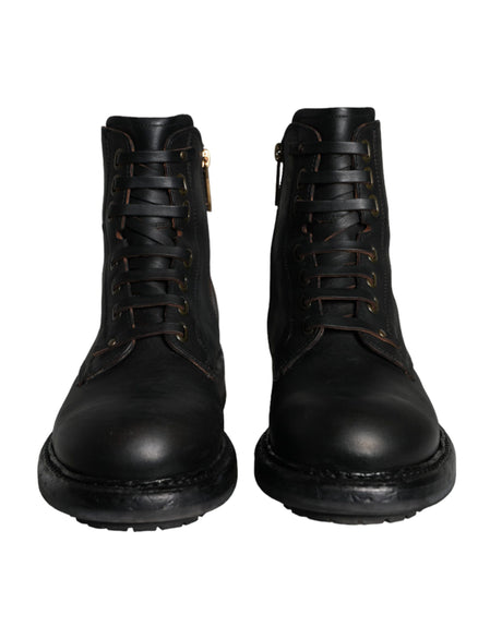 Dolce &amp; Gabbana Sorte Snøre Støvler Mid Calf Boots Herresko