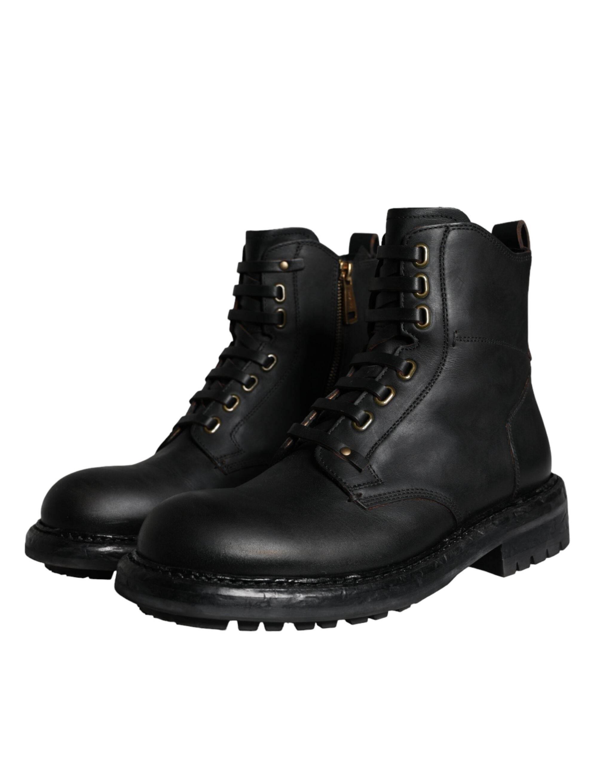 Dolce & Gabbana Black Lace Up Mid Calf Boots Men Shoes - Hilstor