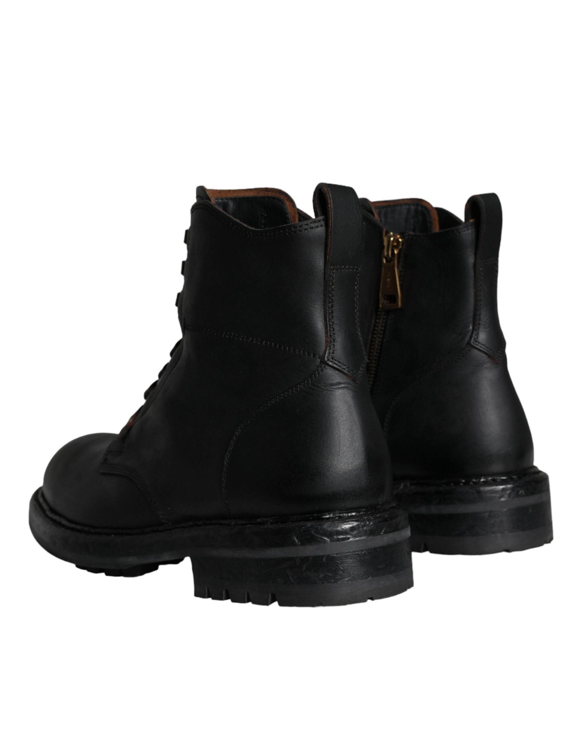 Dolce & Gabbana Black Lace Up Mid Calf Boots Men Shoes - Hilstor