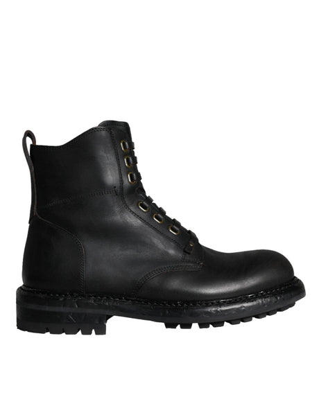 Dolce & Gabbana Black Lace Up Mid Calf Boots Men Shoes - Hilstor