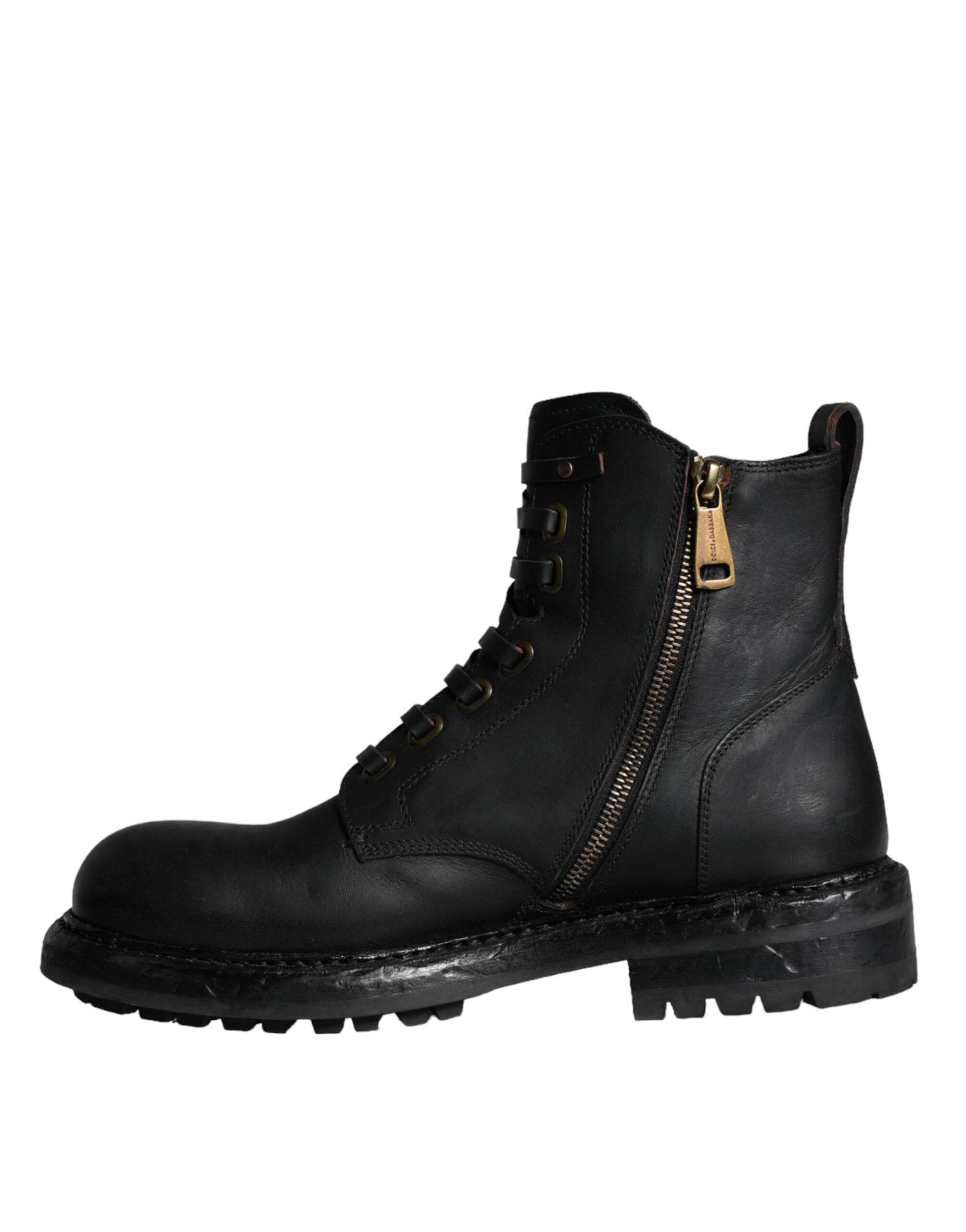 Dolce & Gabbana Black Lace Up Mid Calf Boots Men Shoes - Hilstor