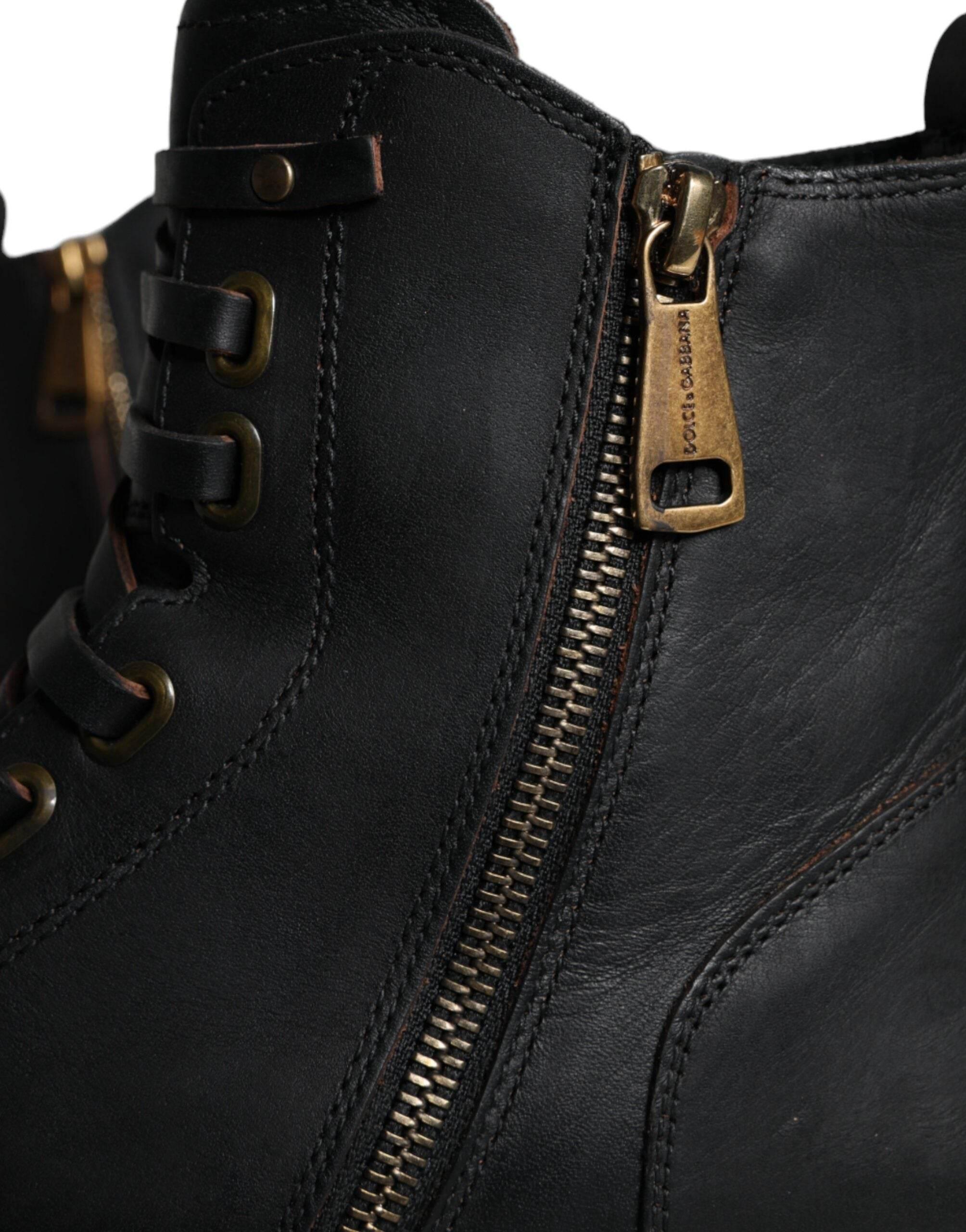 Dolce & Gabbana Black Lace Up Mid Calf Boots Men Shoes - Hilstor