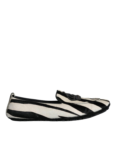 Dolce & Gabbana Black White Calf Fur Slip On Loafers Men Shoes - Hilstor