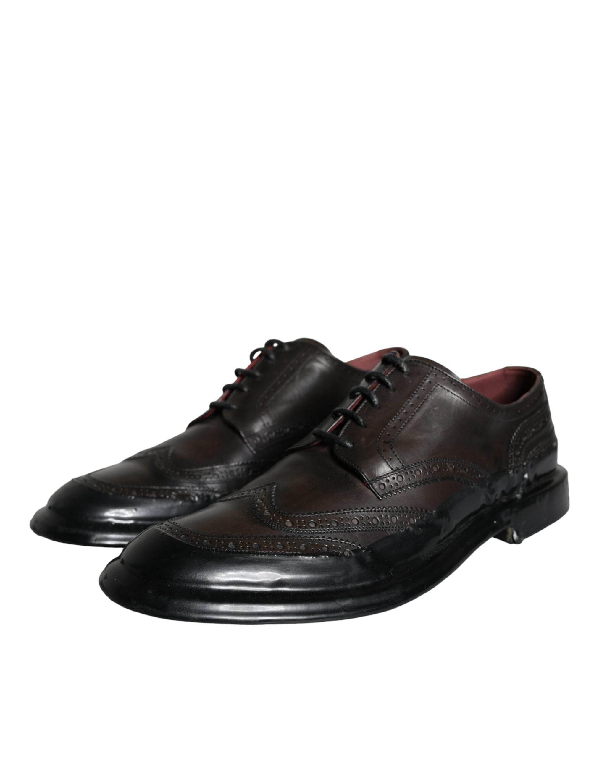 Dolce & Gabbana Black Leather Oxford Wingtip Formal Men Shoes - Hilstor
