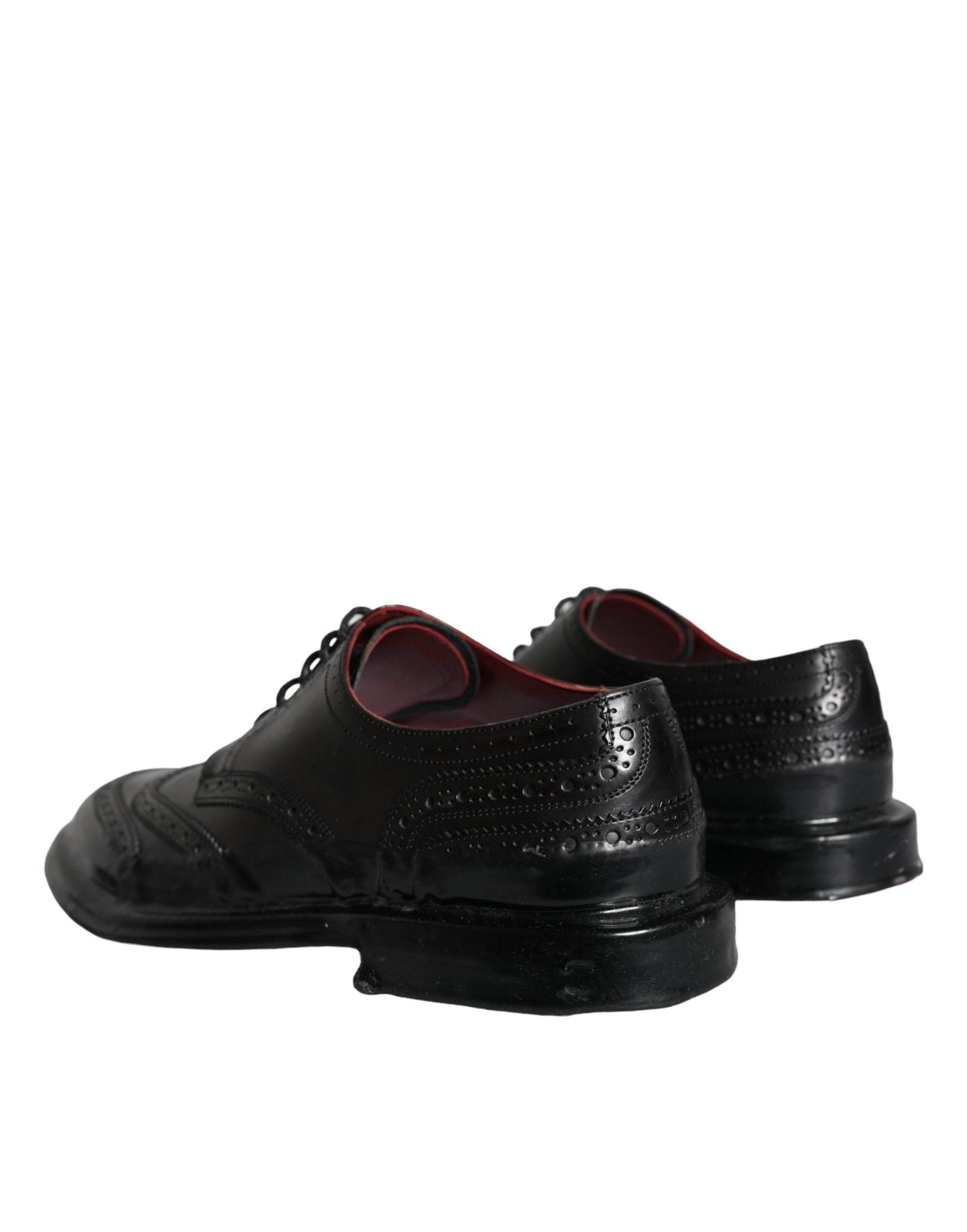 Dolce & Gabbana Black Leather Oxford Wingtip Formal Men Shoes - Hilstor